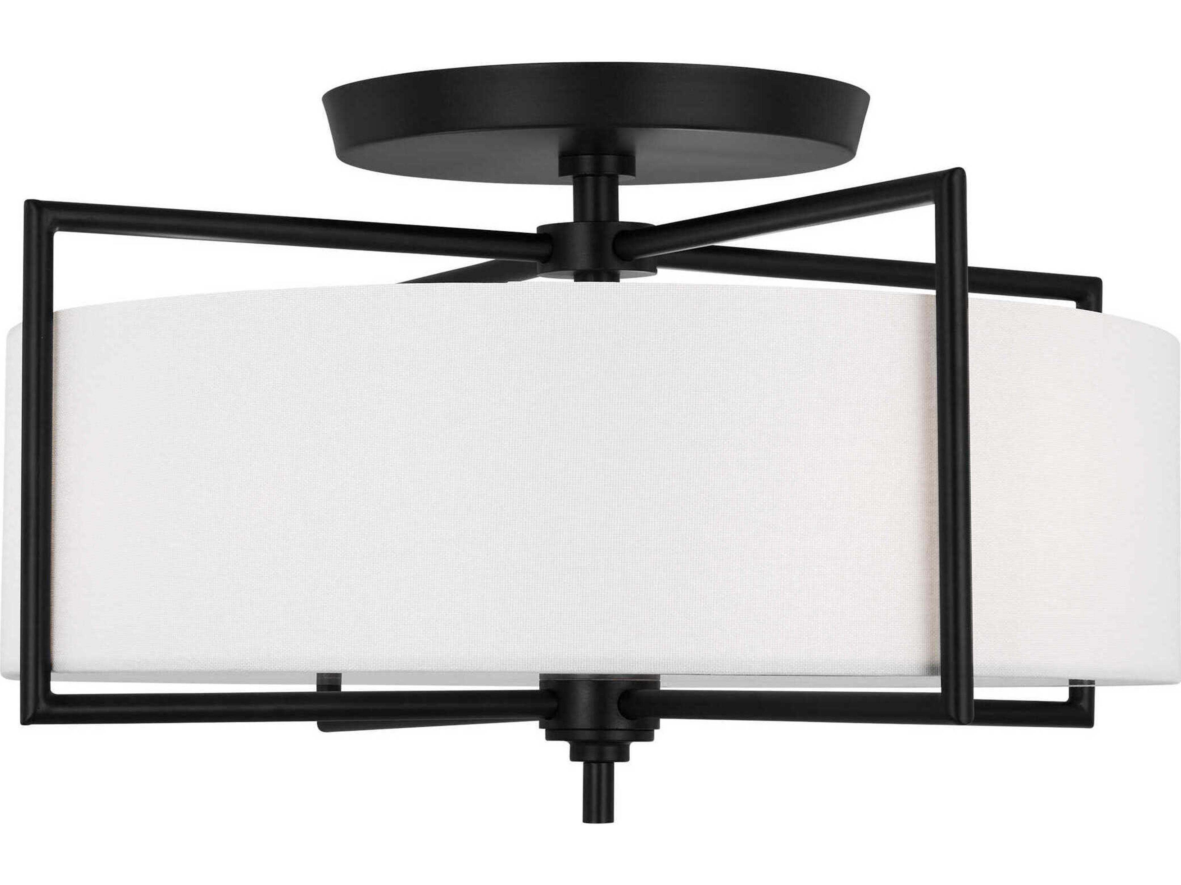 Visual Comfort Studio Perno 3-Light Aged Iron Black Drum Semi Flush Mount