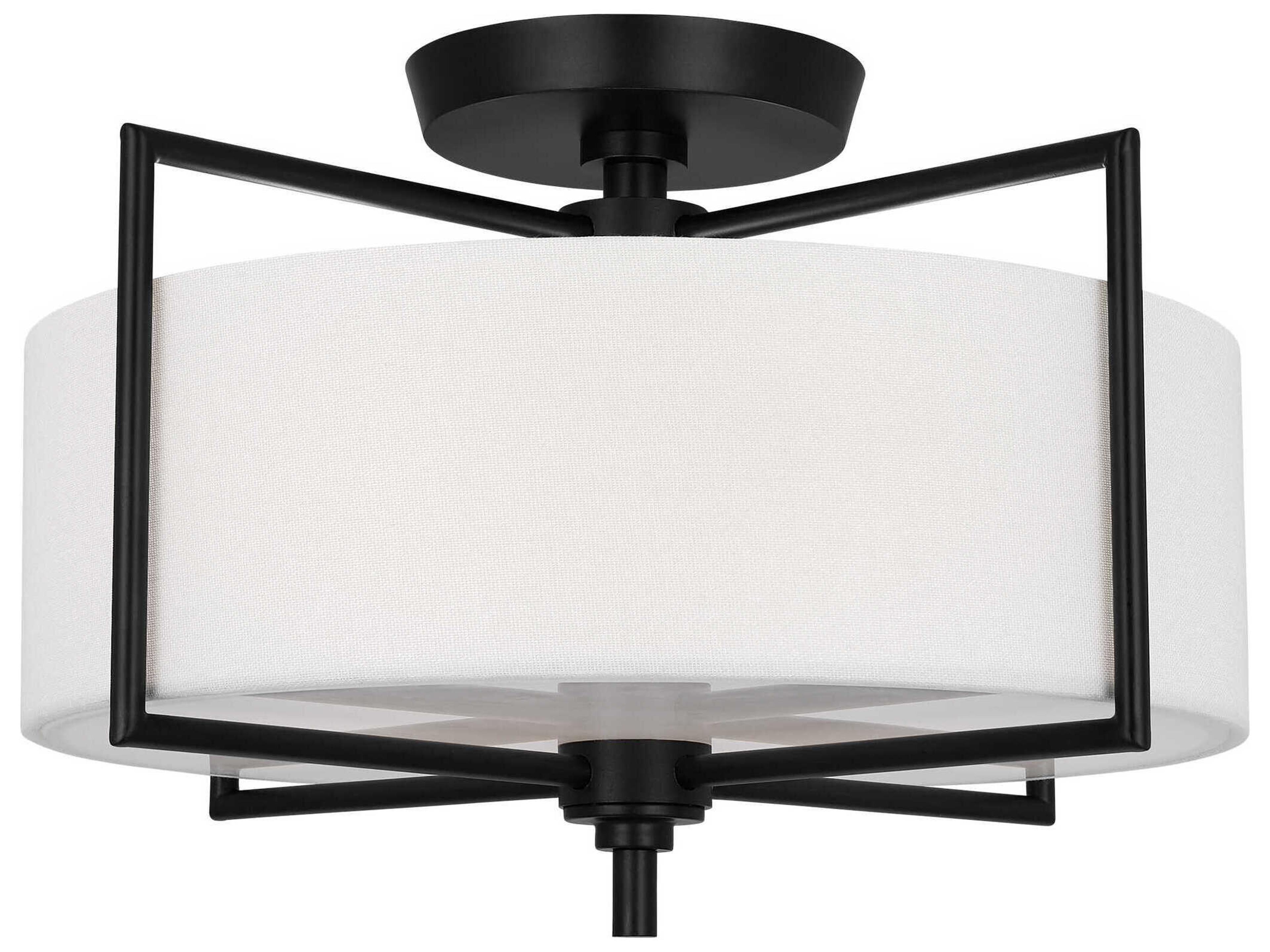 Visual Comfort Studio Perno 2-Light Aged Iron Black Drum Semi Flush Mount