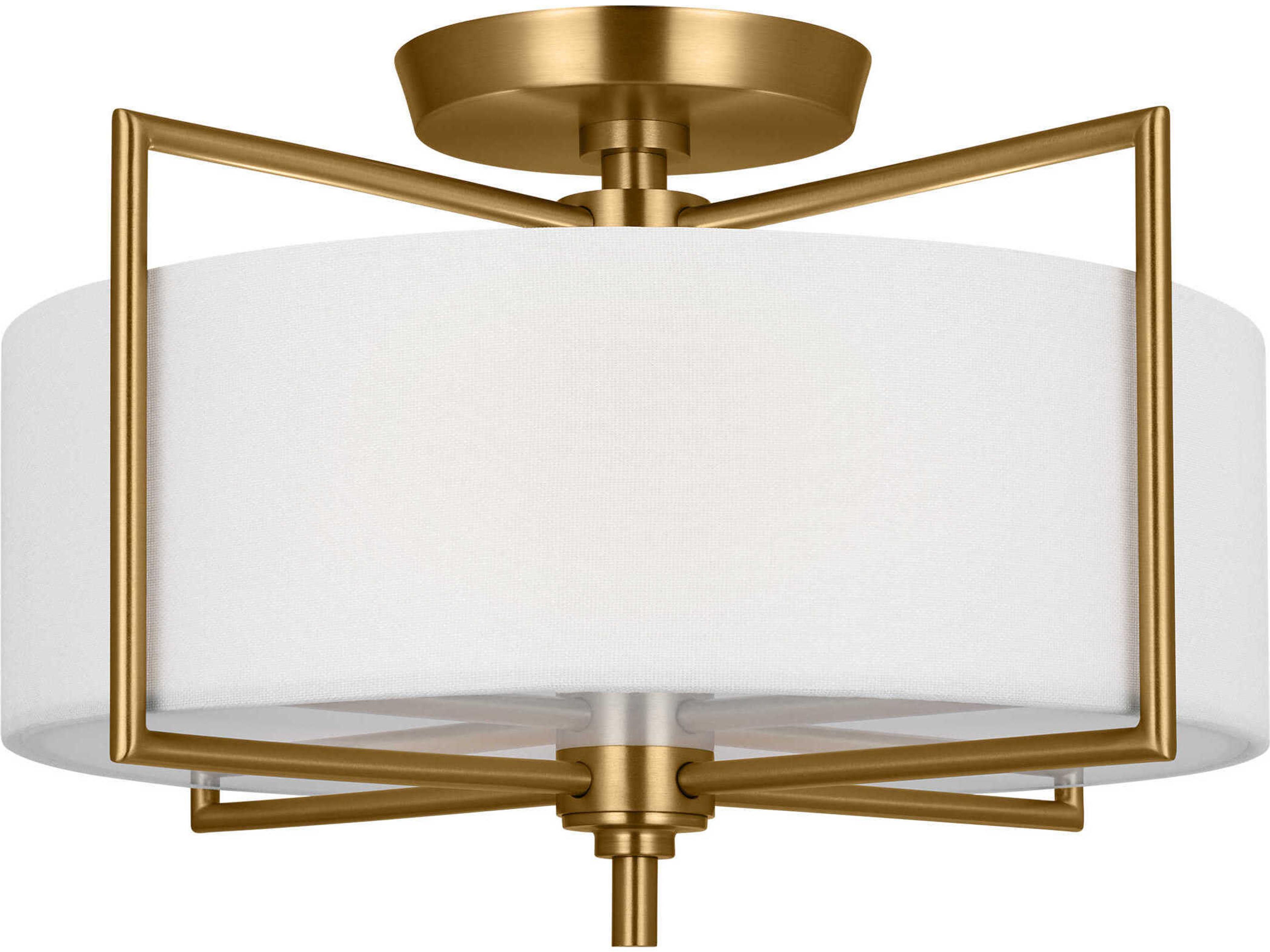 Visual Comfort Studio Perno 2-Light Burnished Brass Drum Semi Flush Mount