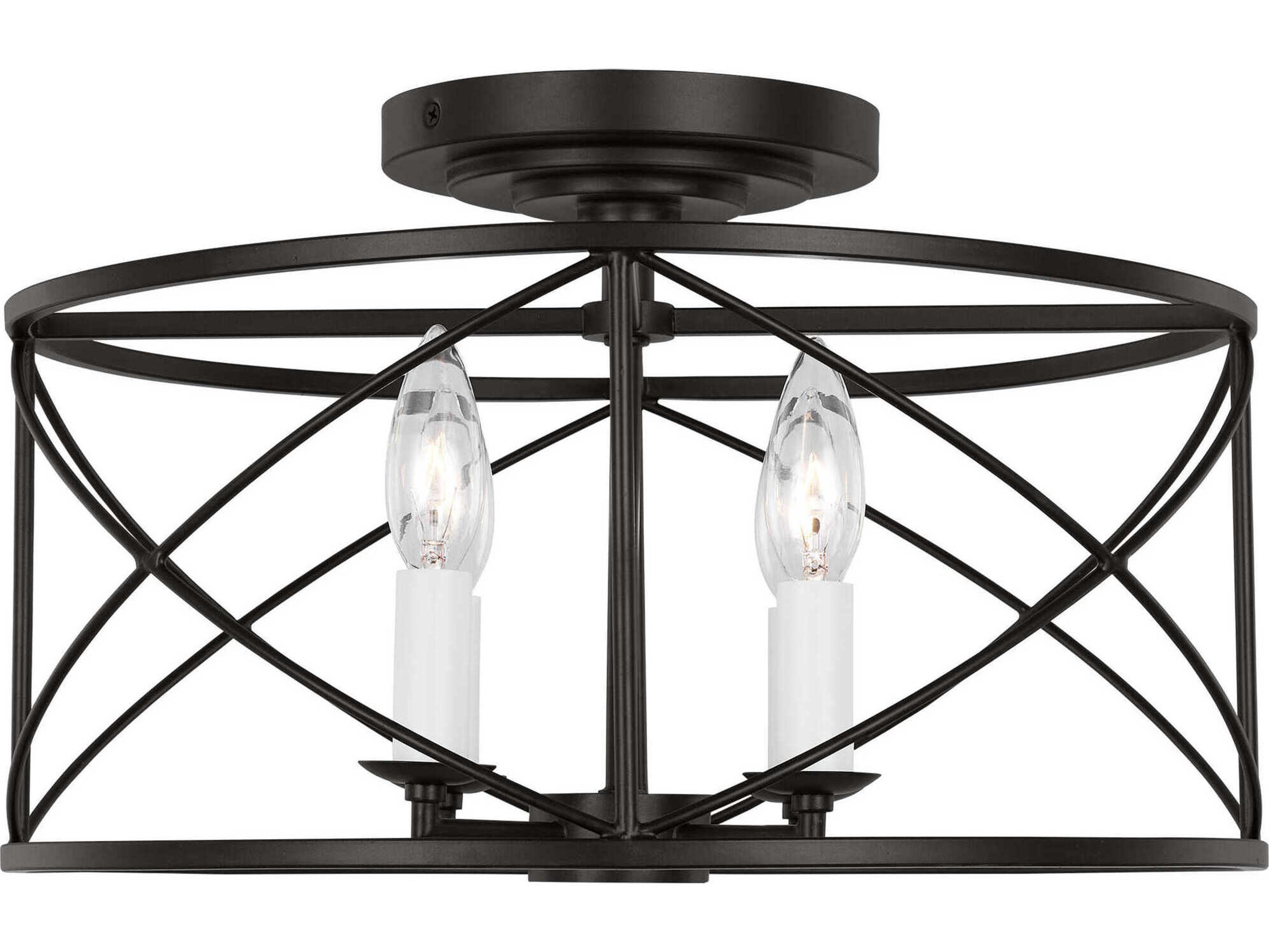 Semi Flush Ceiling Light Beatrix Aged Iron Open Cage