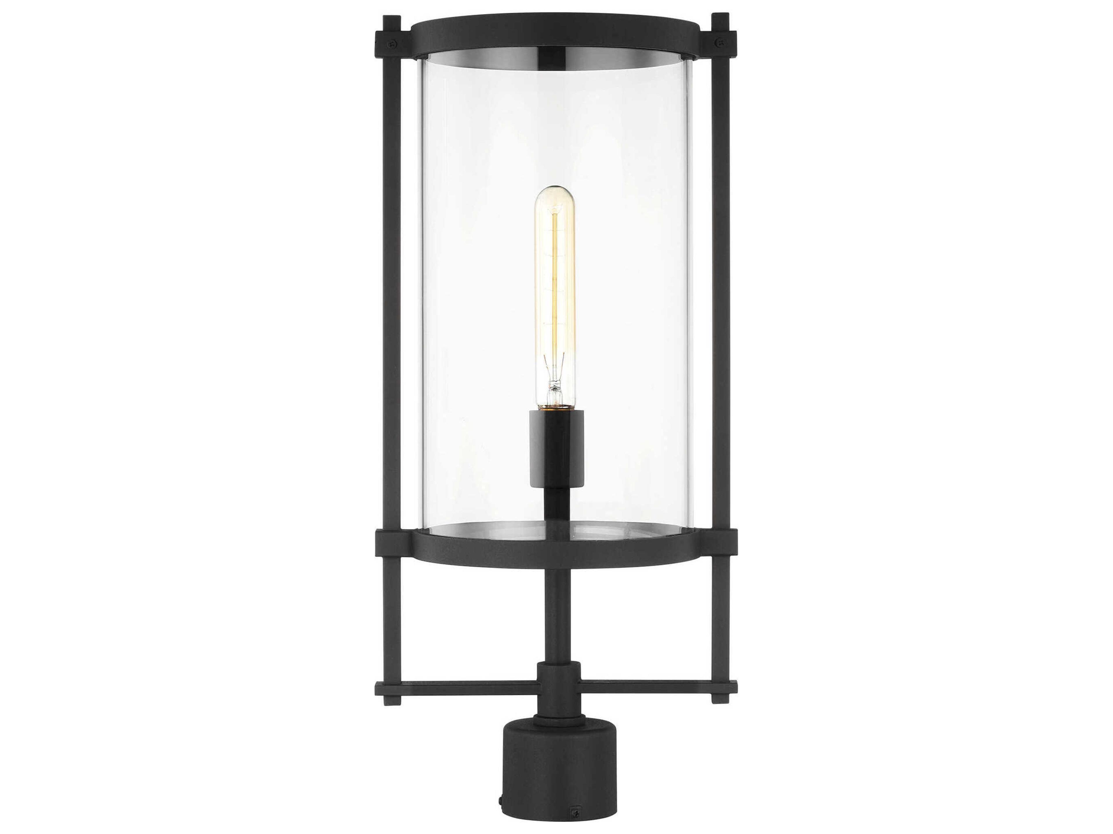 Eastham Outdoor Post Lantern Textured Black Clear Glass
