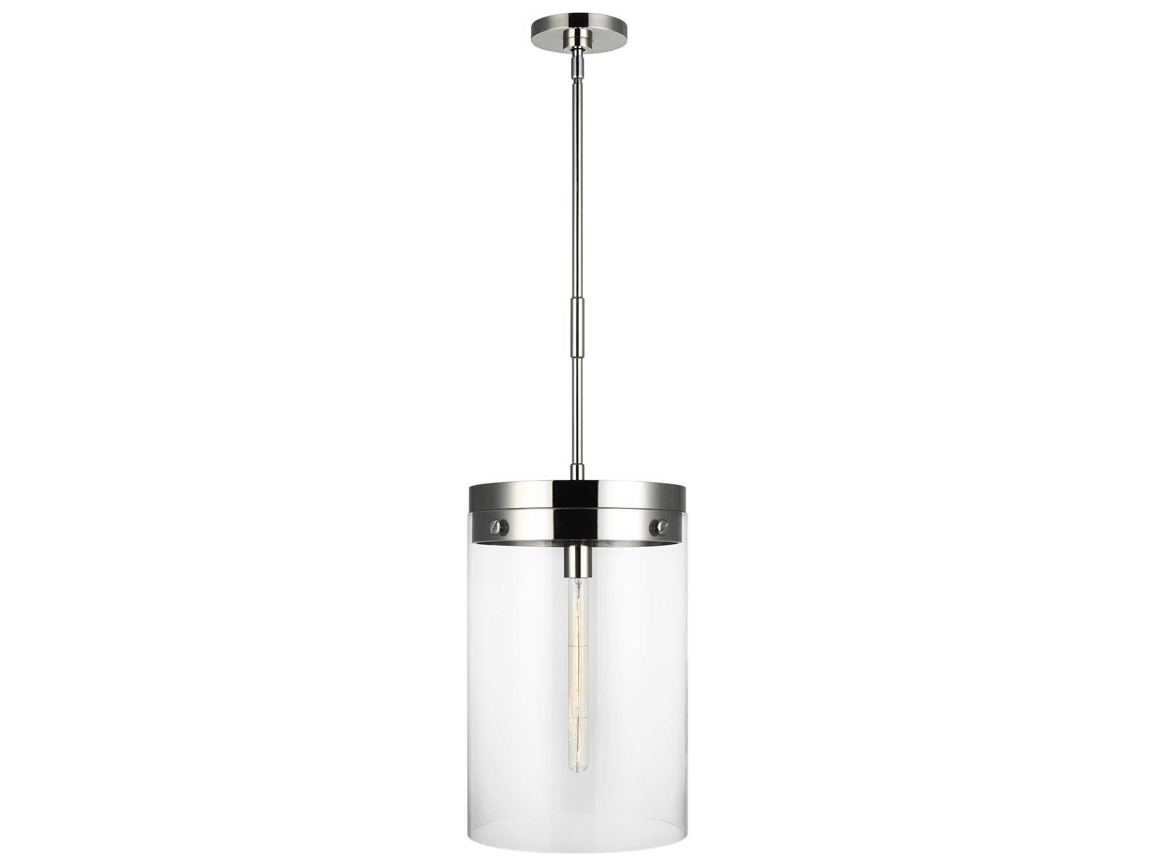Garrett 1 Light Large Cylinder Pendant Polished Nickel Clear Glass