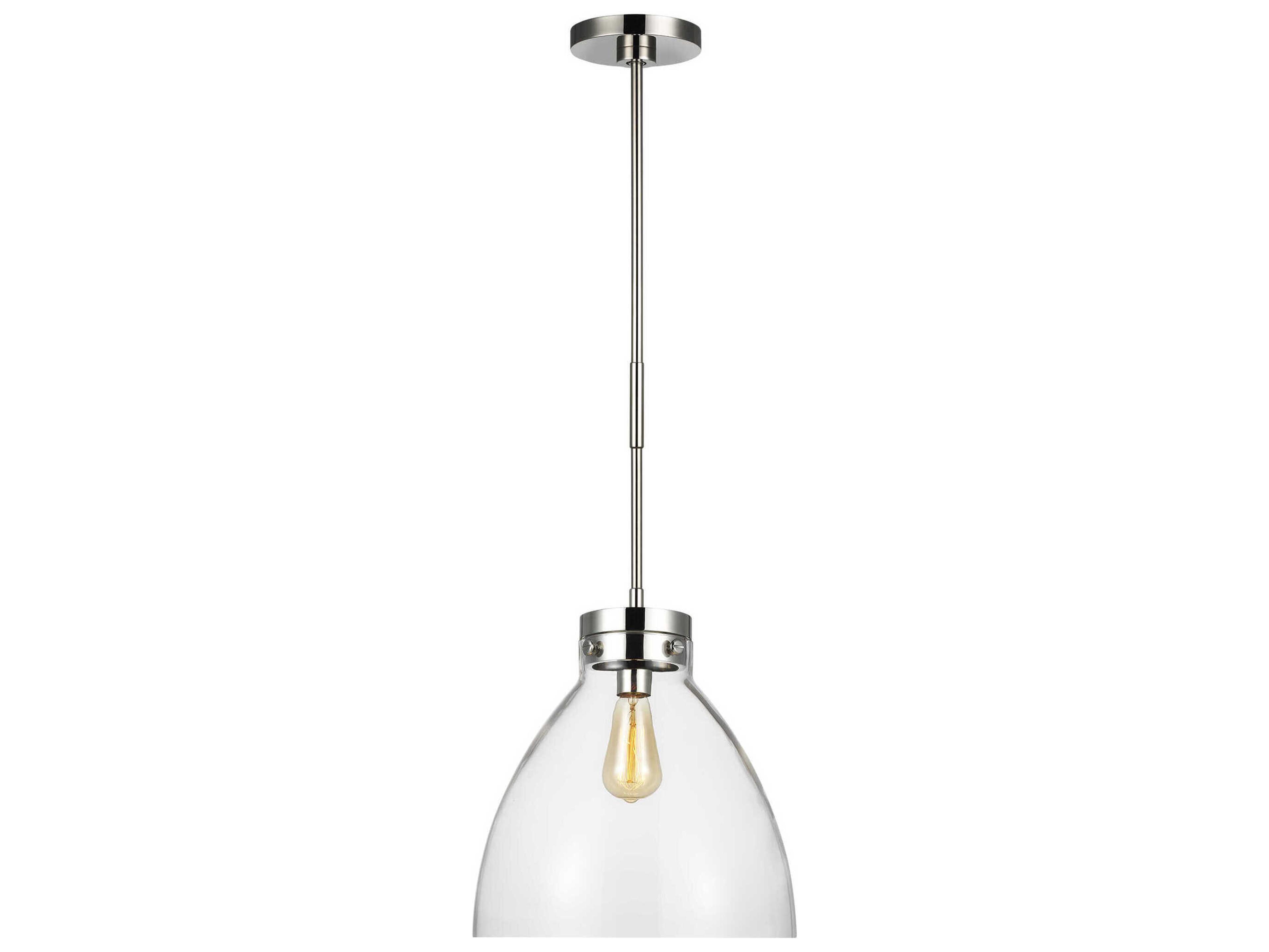 Garrett Wide Pendant Polished Nickel Clear Glass