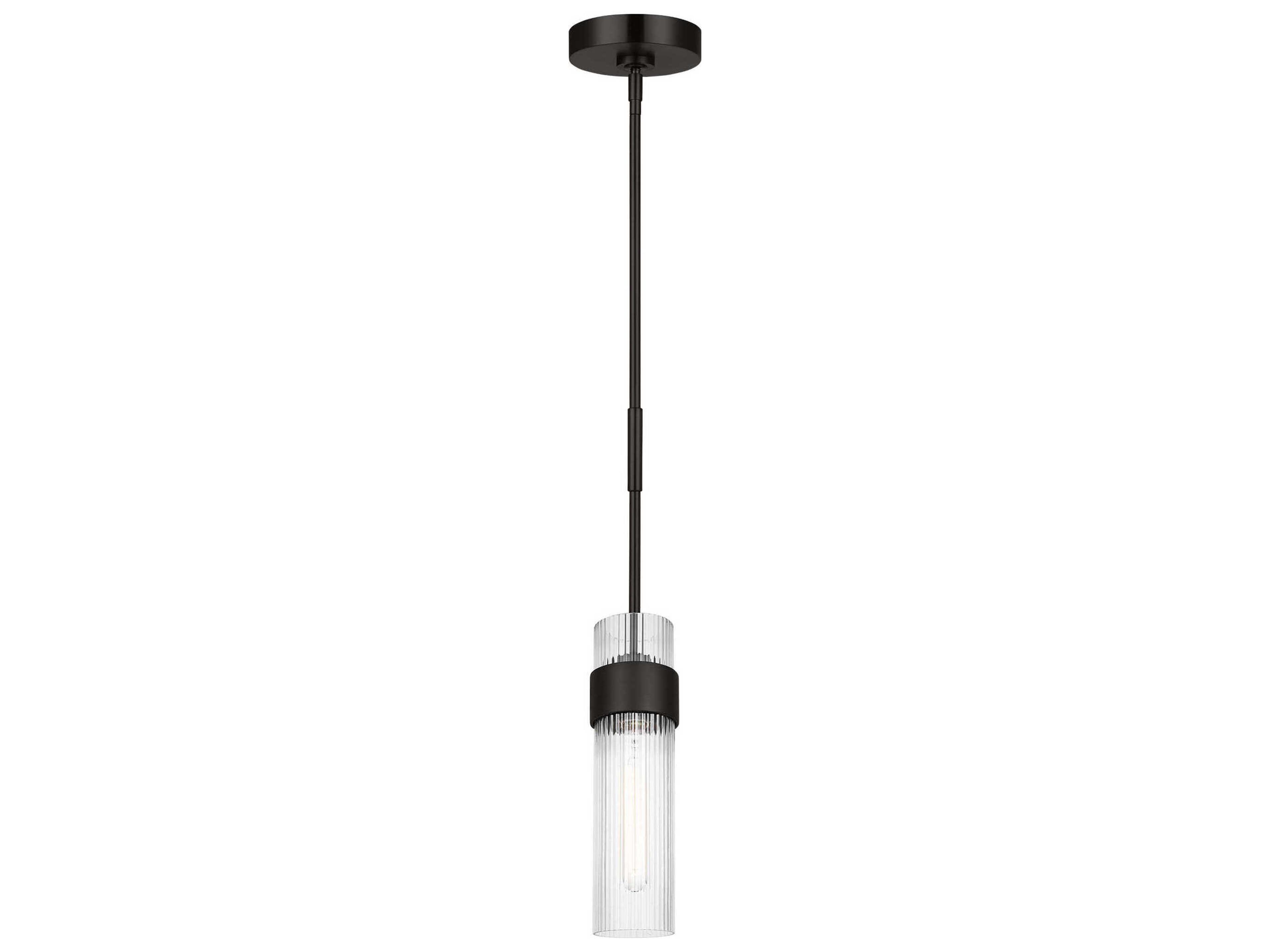 Visual Comfort Studio Geneva 1-Light Aged Iron Black Cylinder Mini Pendant