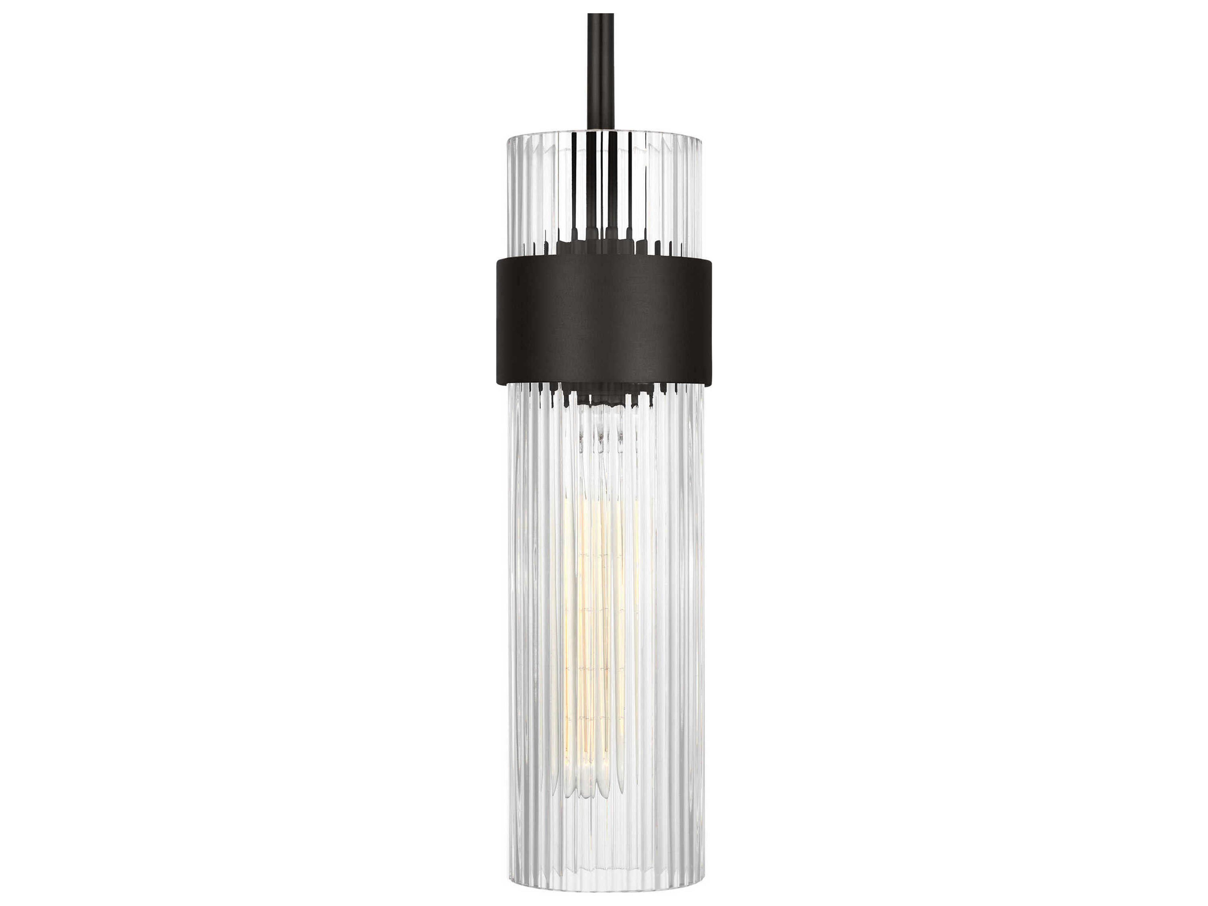 Visual Comfort Studio Geneva 1-Light Aged Iron Black Cylinder Mini Pendant