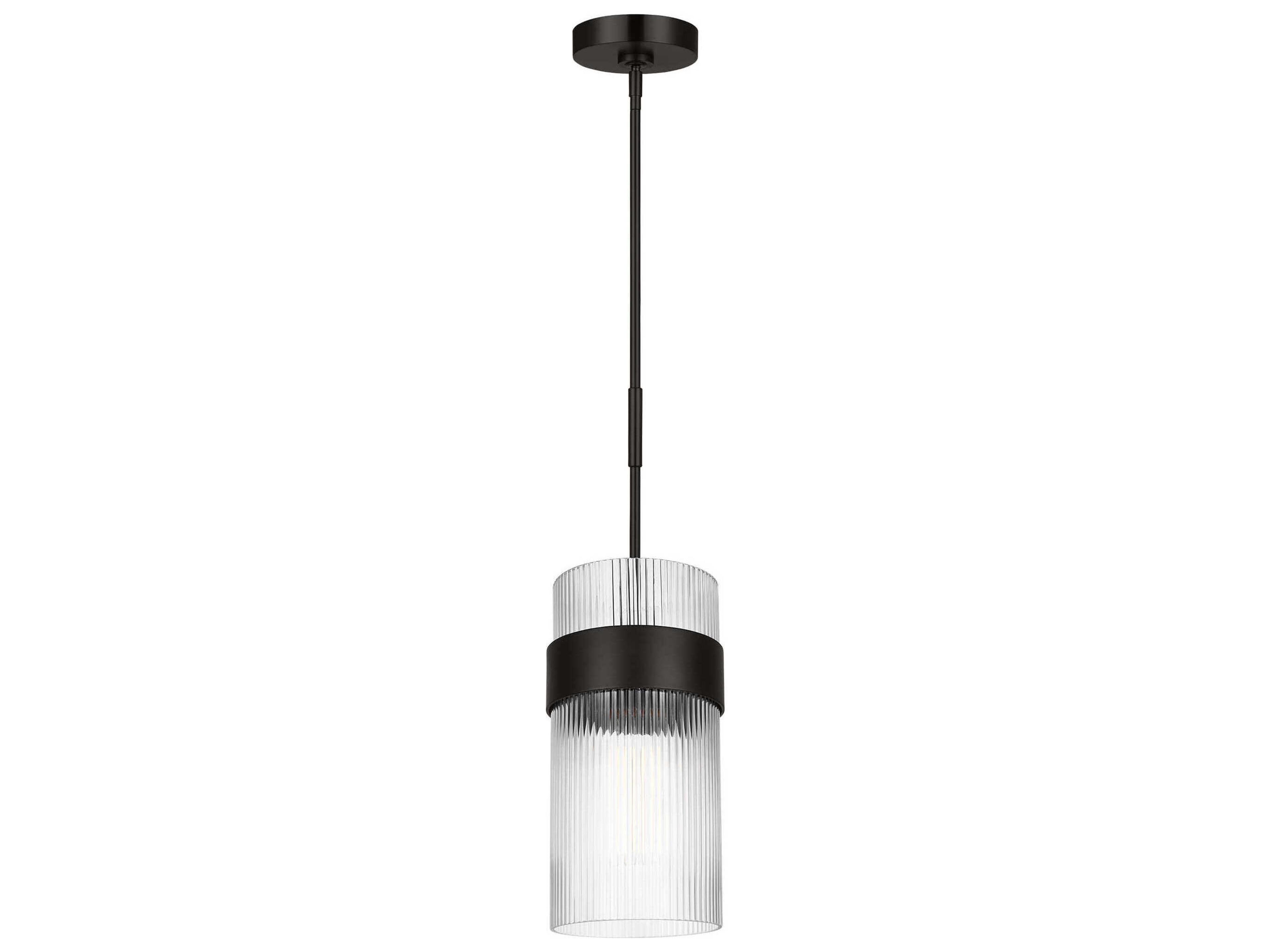 Visual Comfort Studio Geneva 1-Light Aged Iron Black Cylinder Mini Pendant