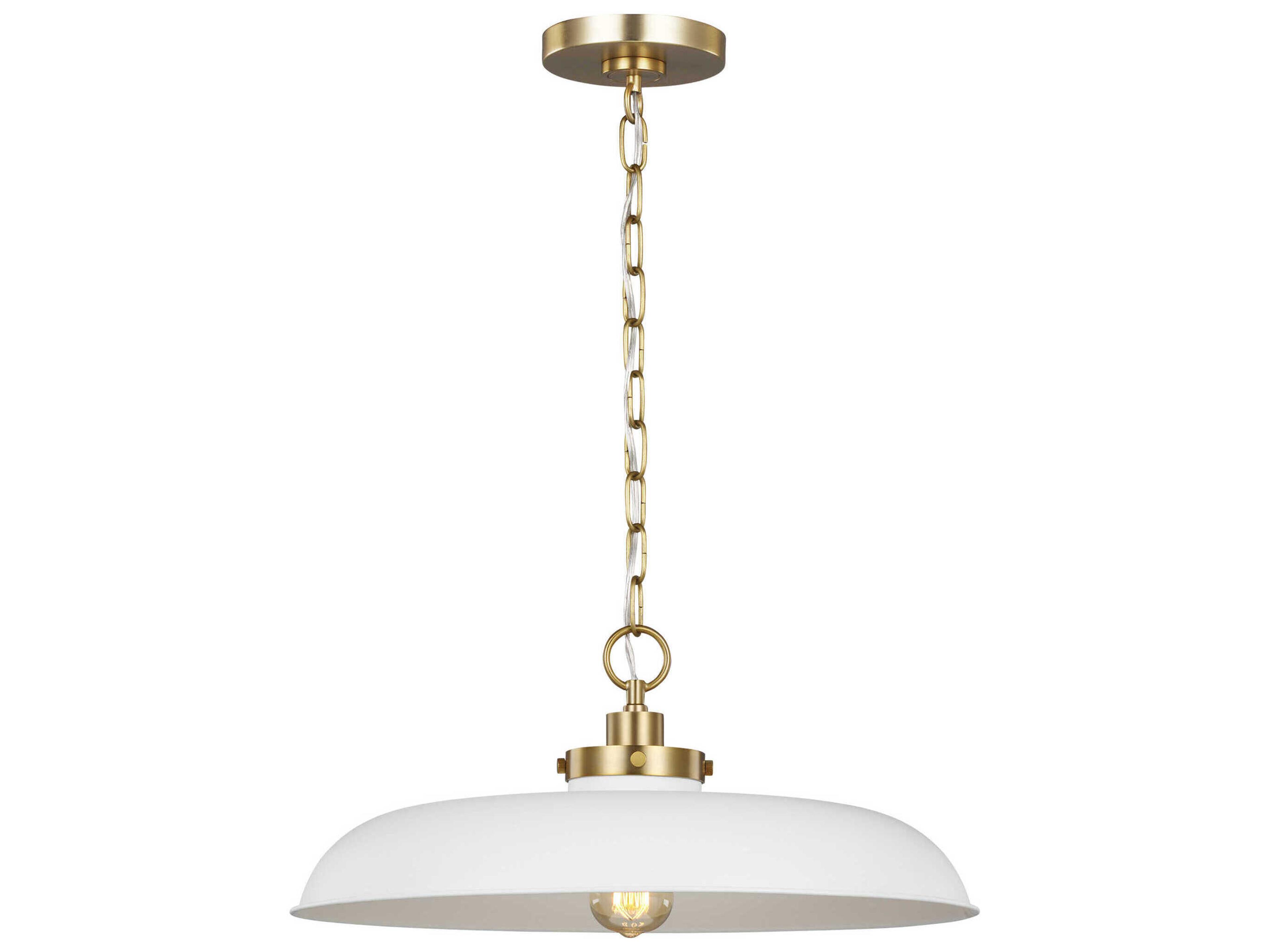 Visual Comfort Studio Wellfleet 1-Light Matte White Burnished Brass Pendant