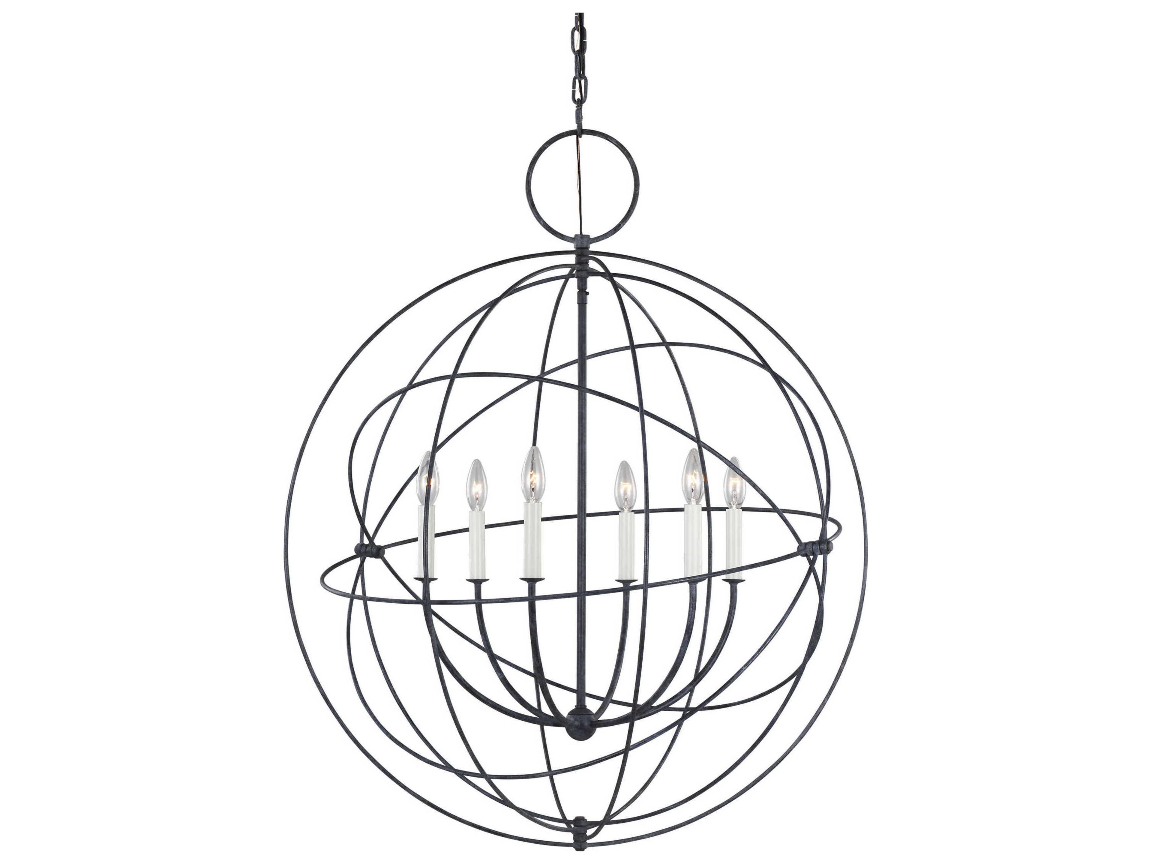 Visual Comfort Studio Bayberry 6-Light Weathered Galvanized Black Candelabra Globe Chandelier