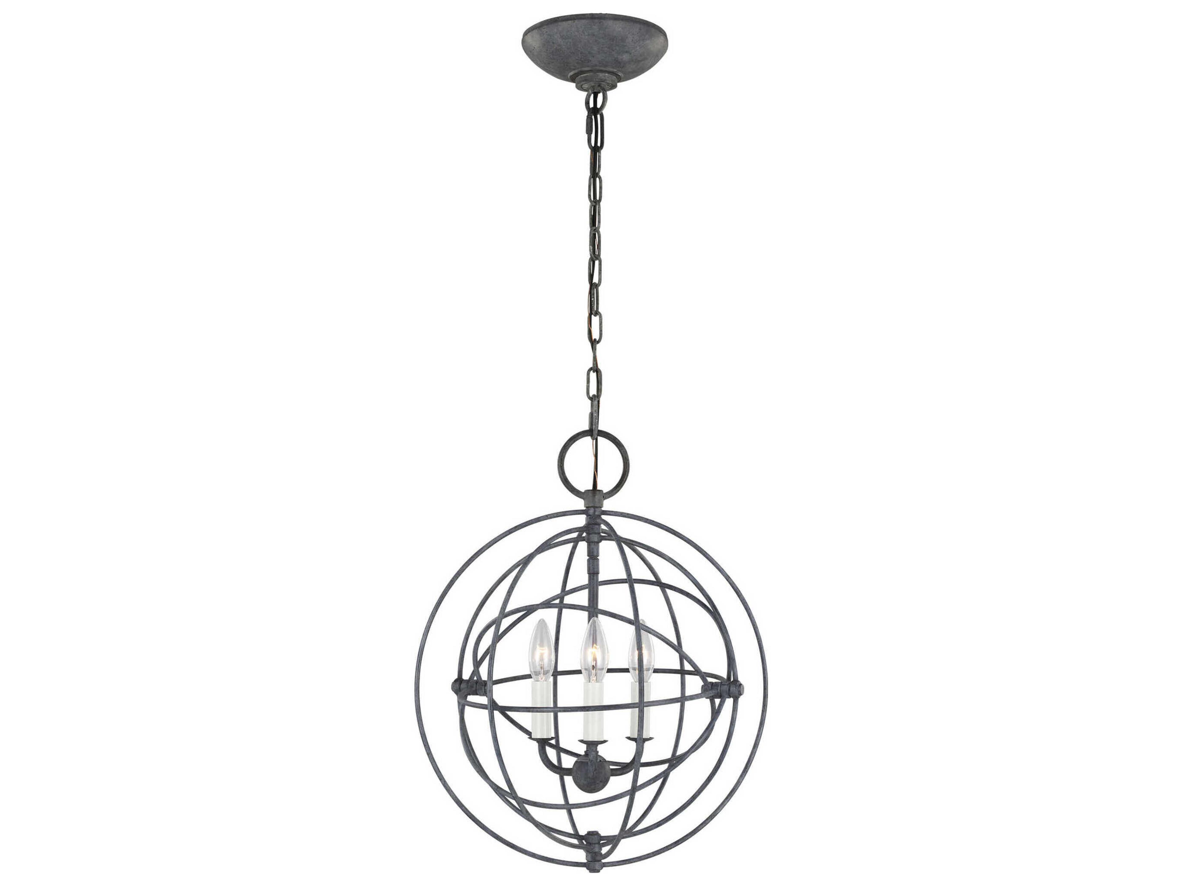 Bayberry 3-Light Weathered Galvanized Black Candelabra Globe Chandelier