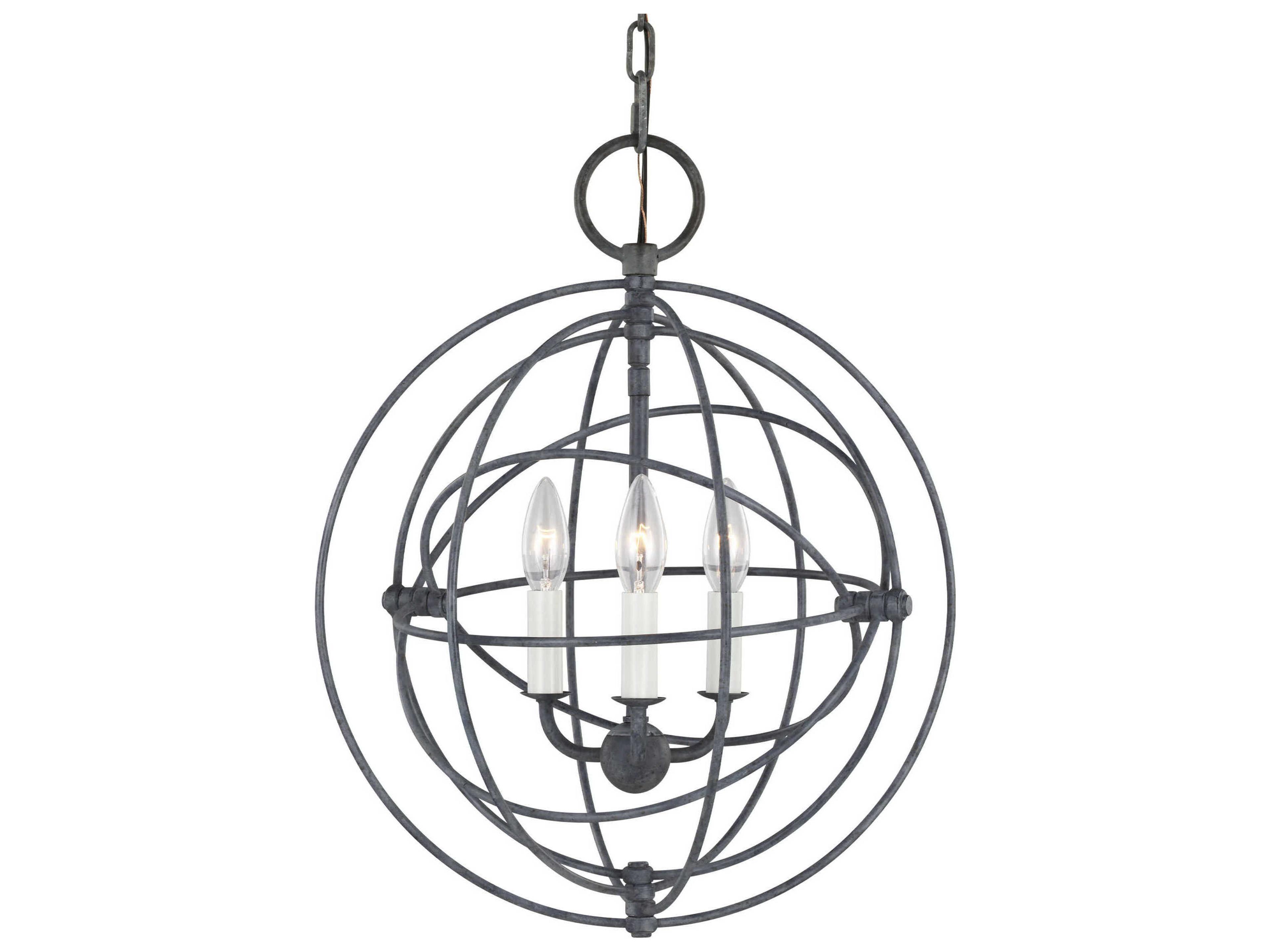 Visual Comfort Studio Bayberry 3-Light Weathered Galvanized Black Candelabra Globe Chandelier