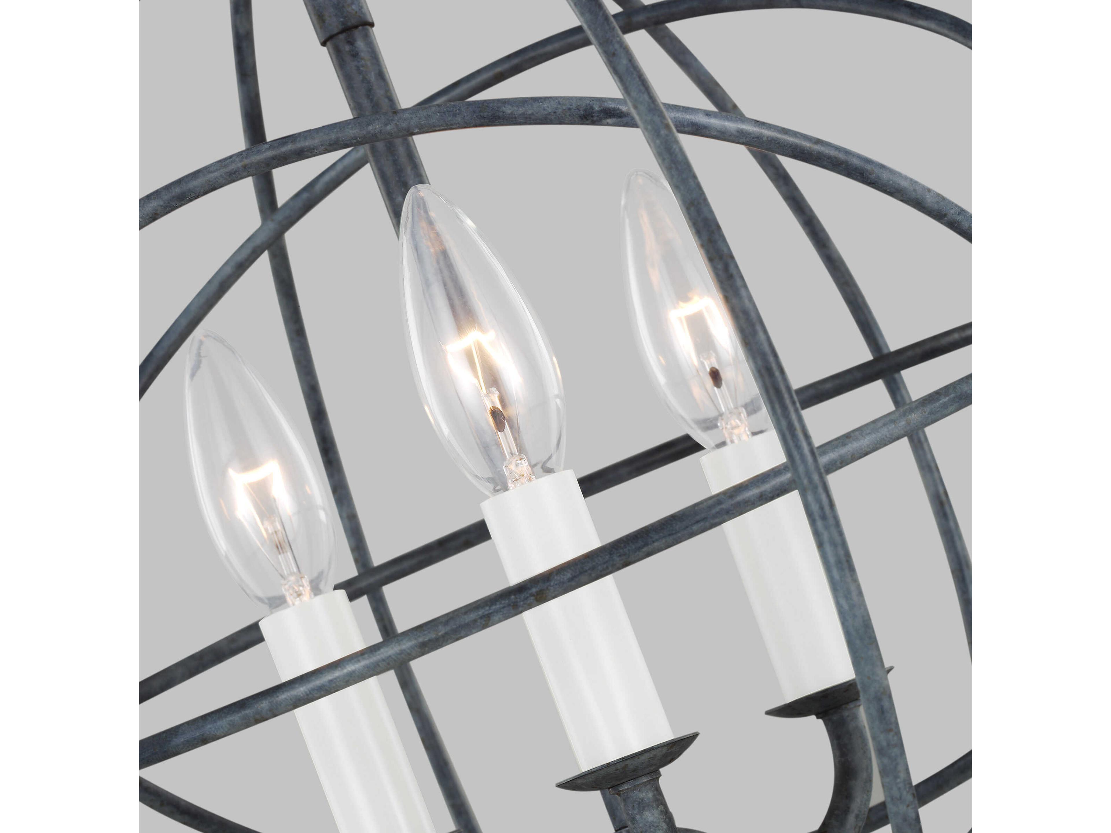 Visual Comfort Studio Bayberry 3-Light Weathered Galvanized Black Candelabra Globe Chandelier
