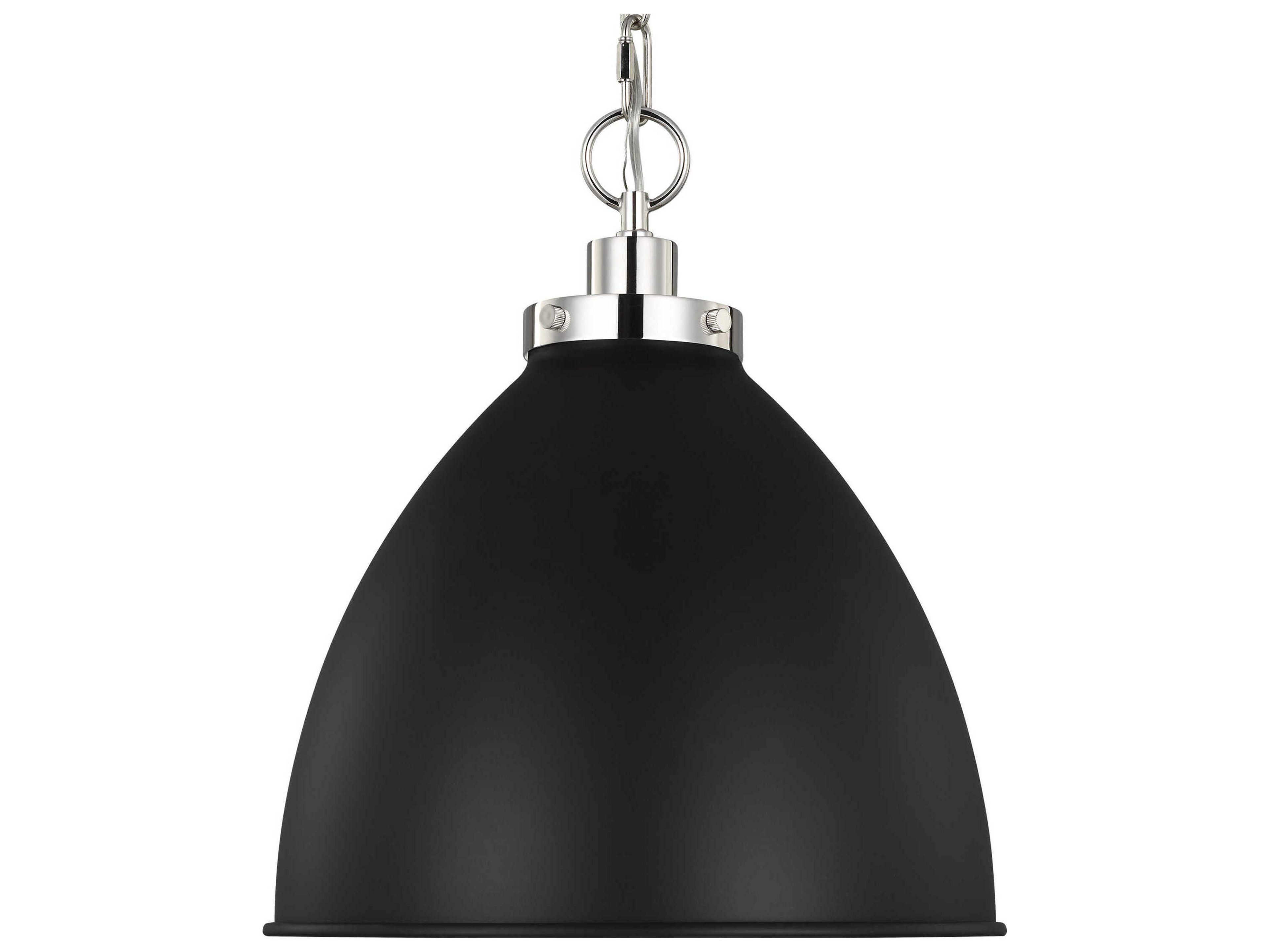 Visual Comfort Studio Wellfleet 1-Light Midnight Black Polished Nickel Dome Pendant