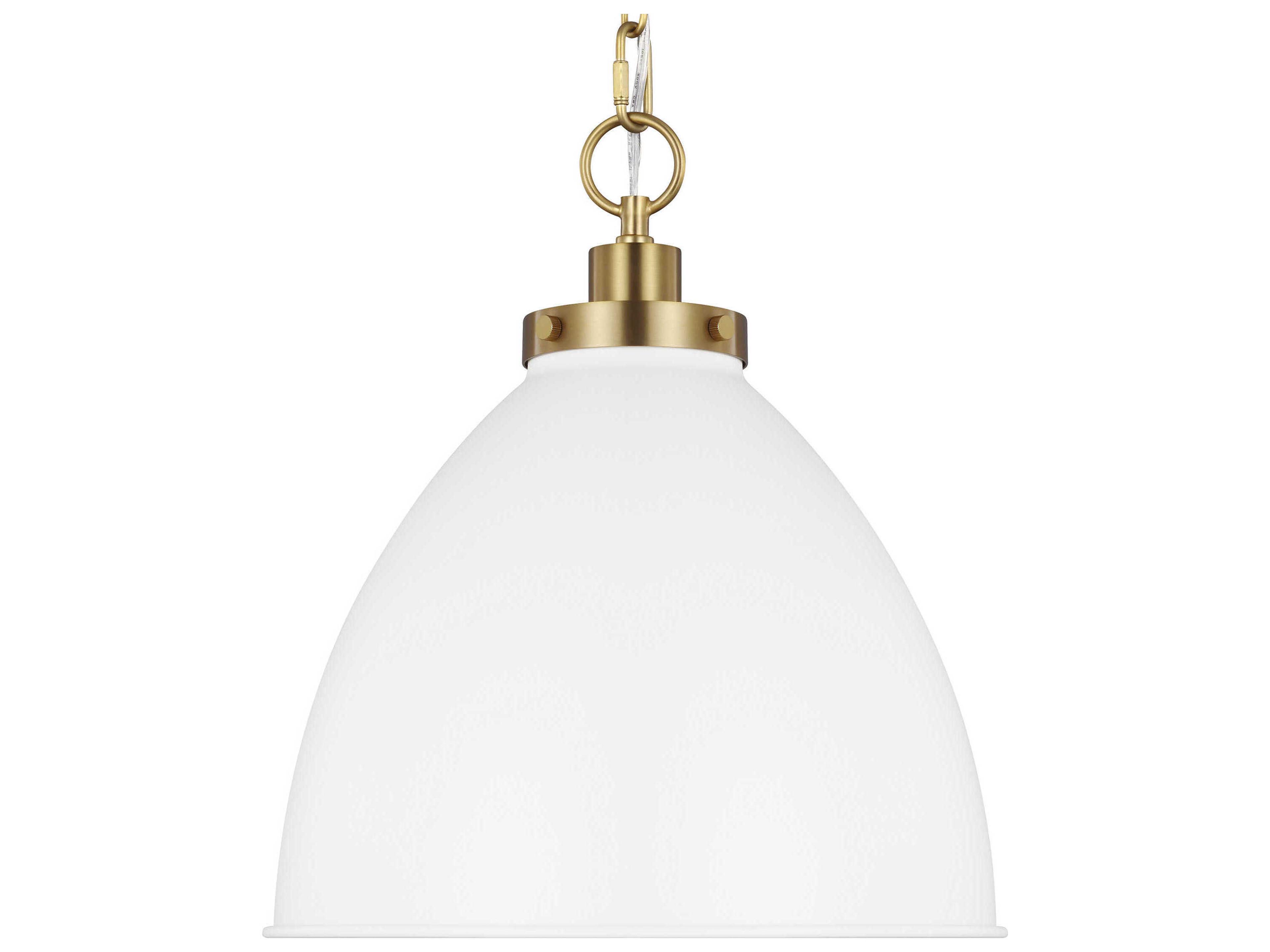 Visual Comfort Studio Wellfleet 1-Light Matte White Burnished Brass Dome Pendant