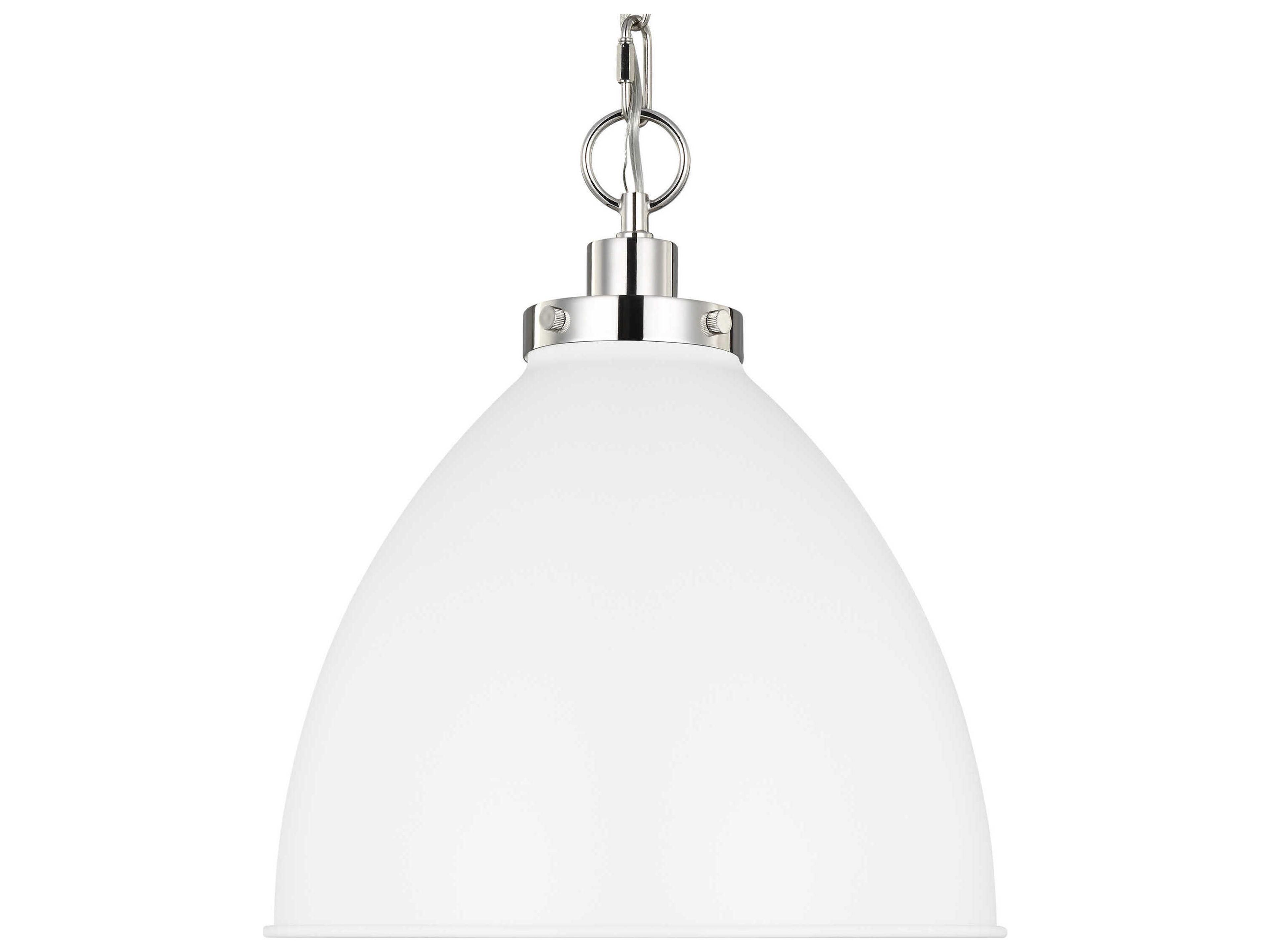 Visual Comfort Studio Wellfleet 1-Light Matte White Polished Nickel Dome Pendant