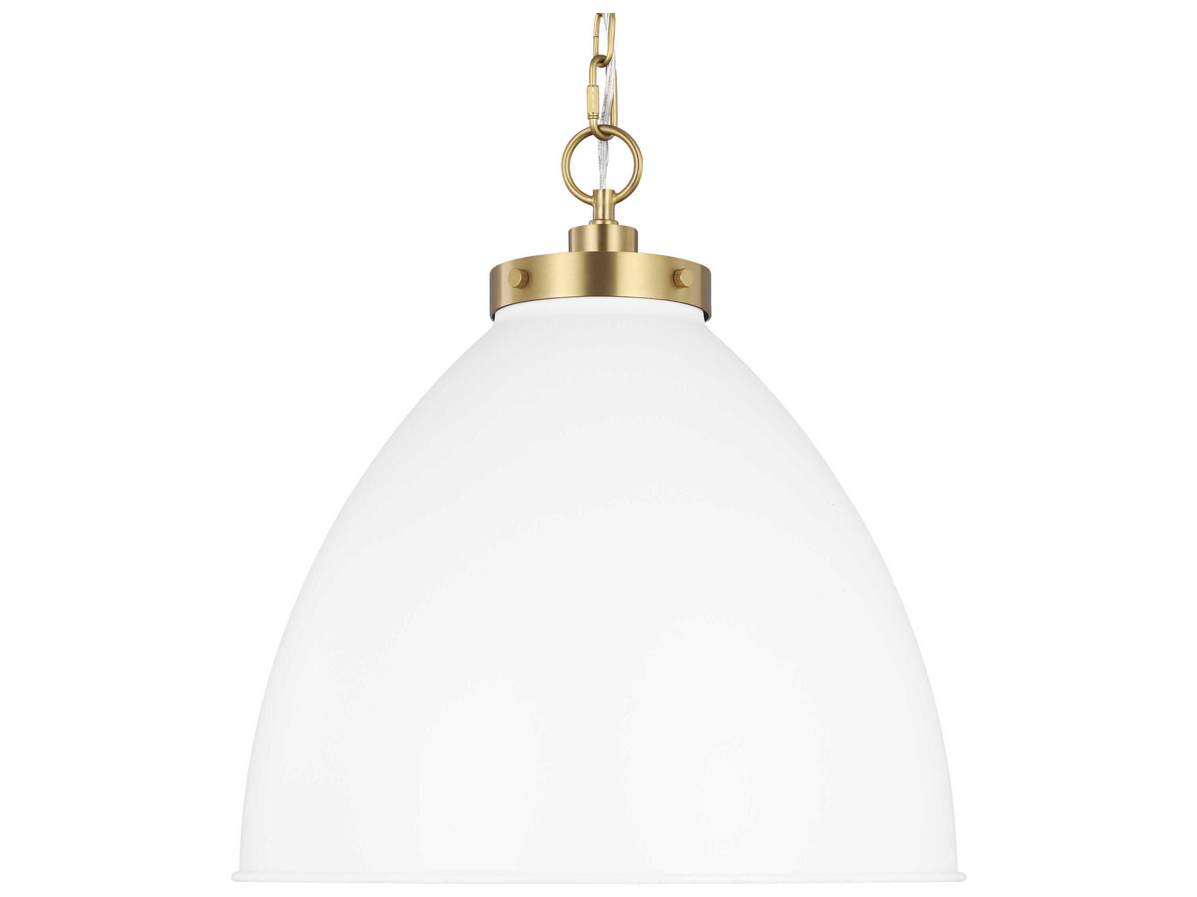 Visual Comfort Studio Wellfleet 1-Light Matte White Burnished Brass Dome Pendant