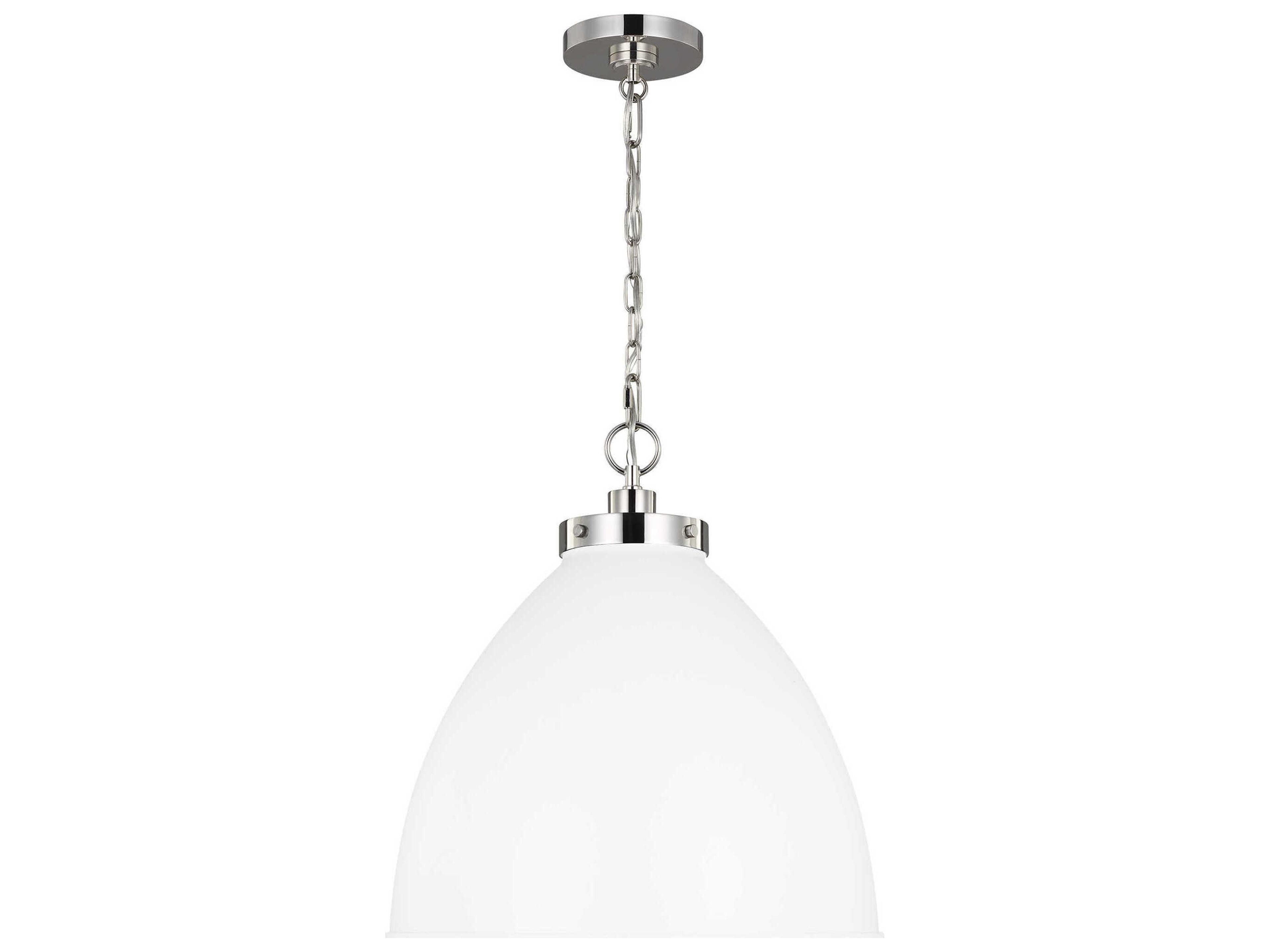 Wellfleet 1-Light Large Dome Pendant Matte White Polished Nickel