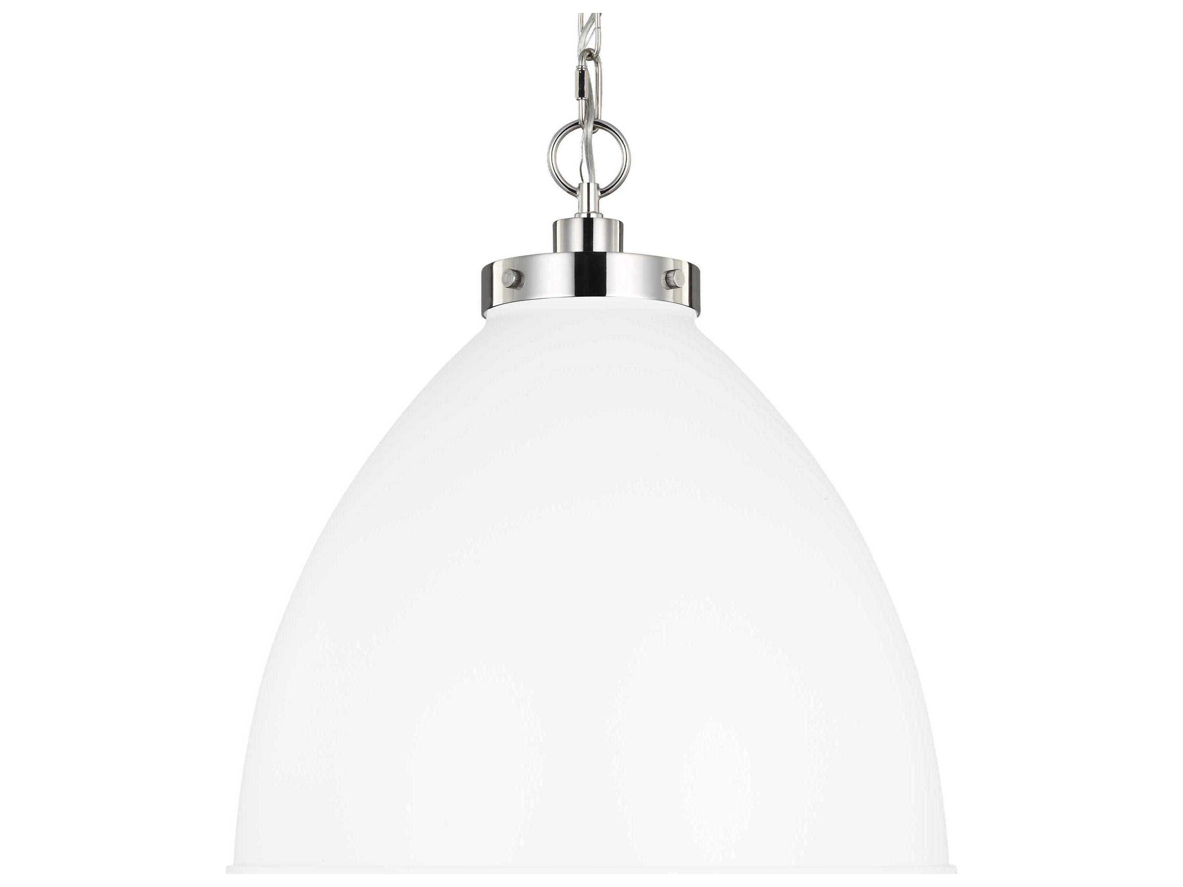 Visual Comfort Studio Wellfleet 1-Light Matte White Polished Nickel Dome Pendant