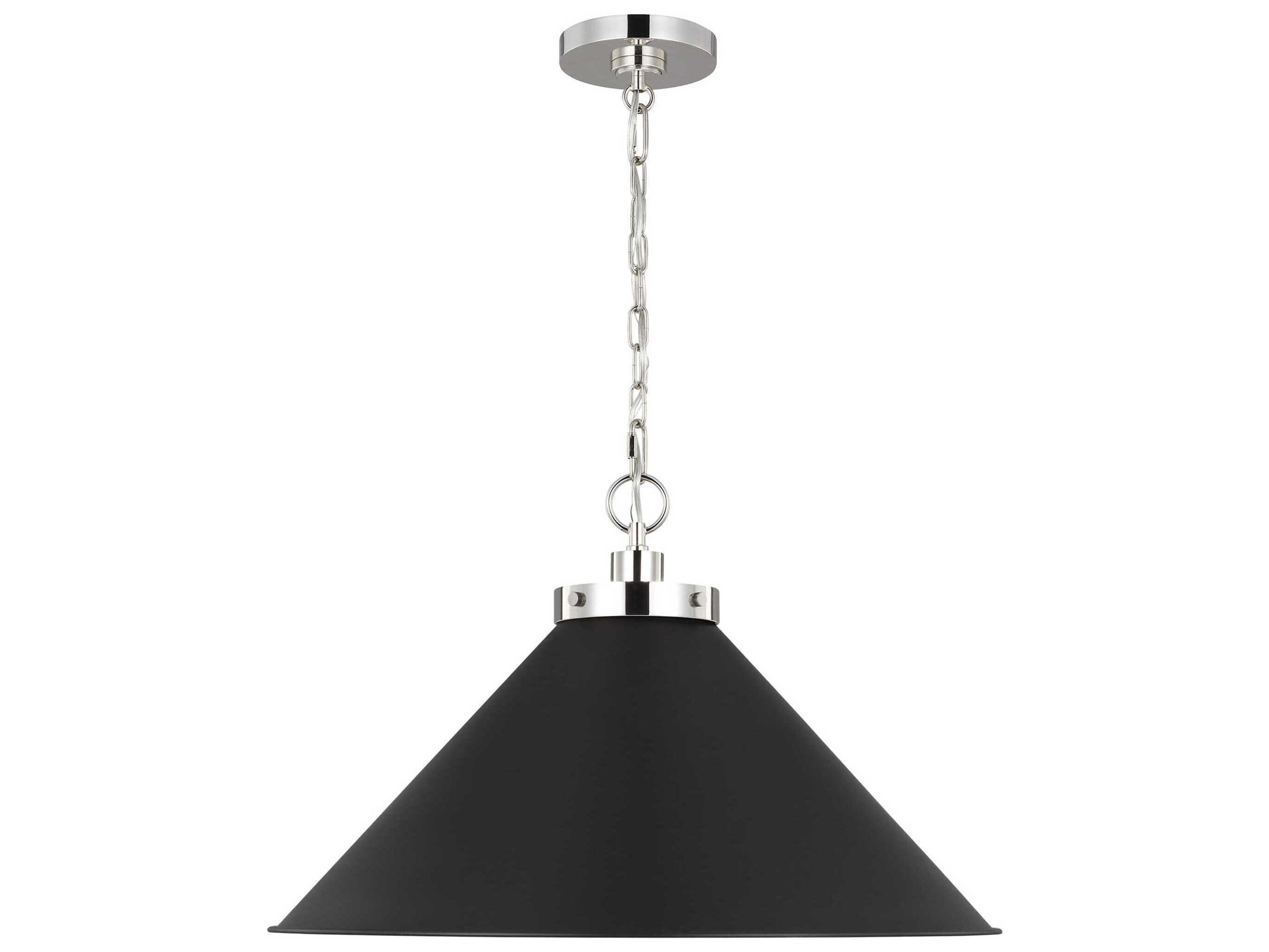 Wellfleet Wide Cone Pendant in Midnight Black and Polished Nickel