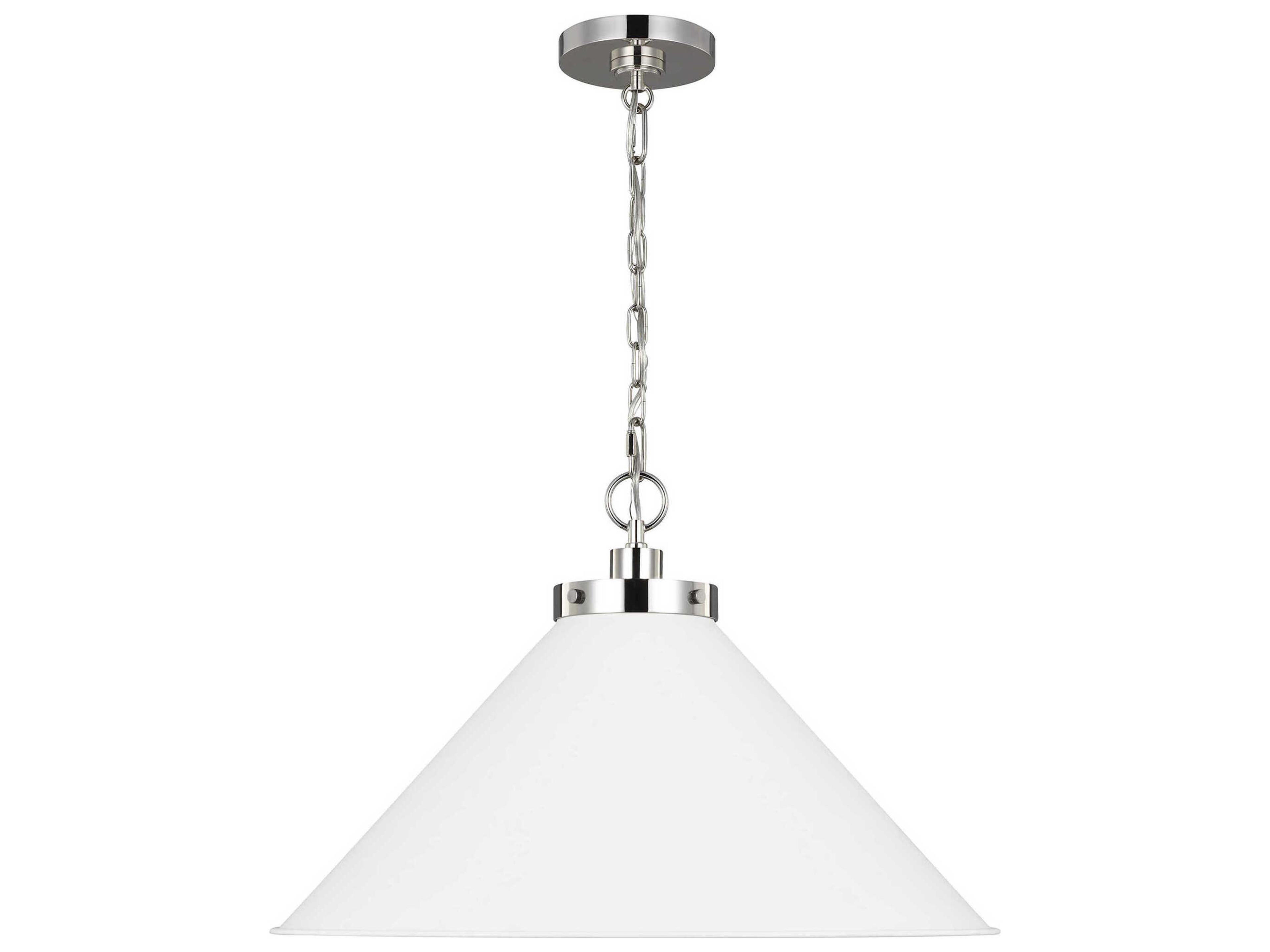 Wellfleet Wide Cone Pendant Matte White Polished Nickel