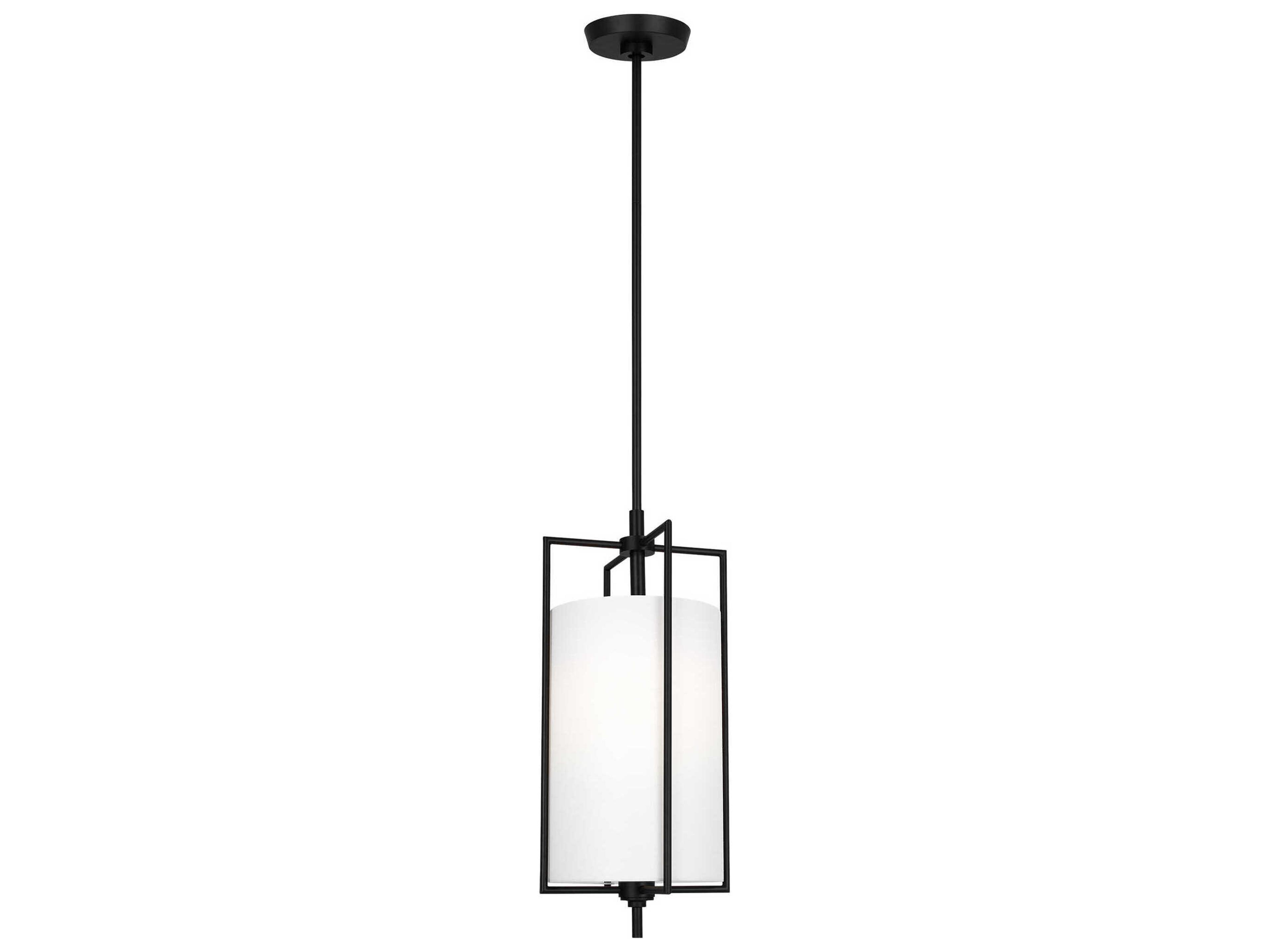Perno 1-Light Aged Iron Tall Pendant with White Linen Shade