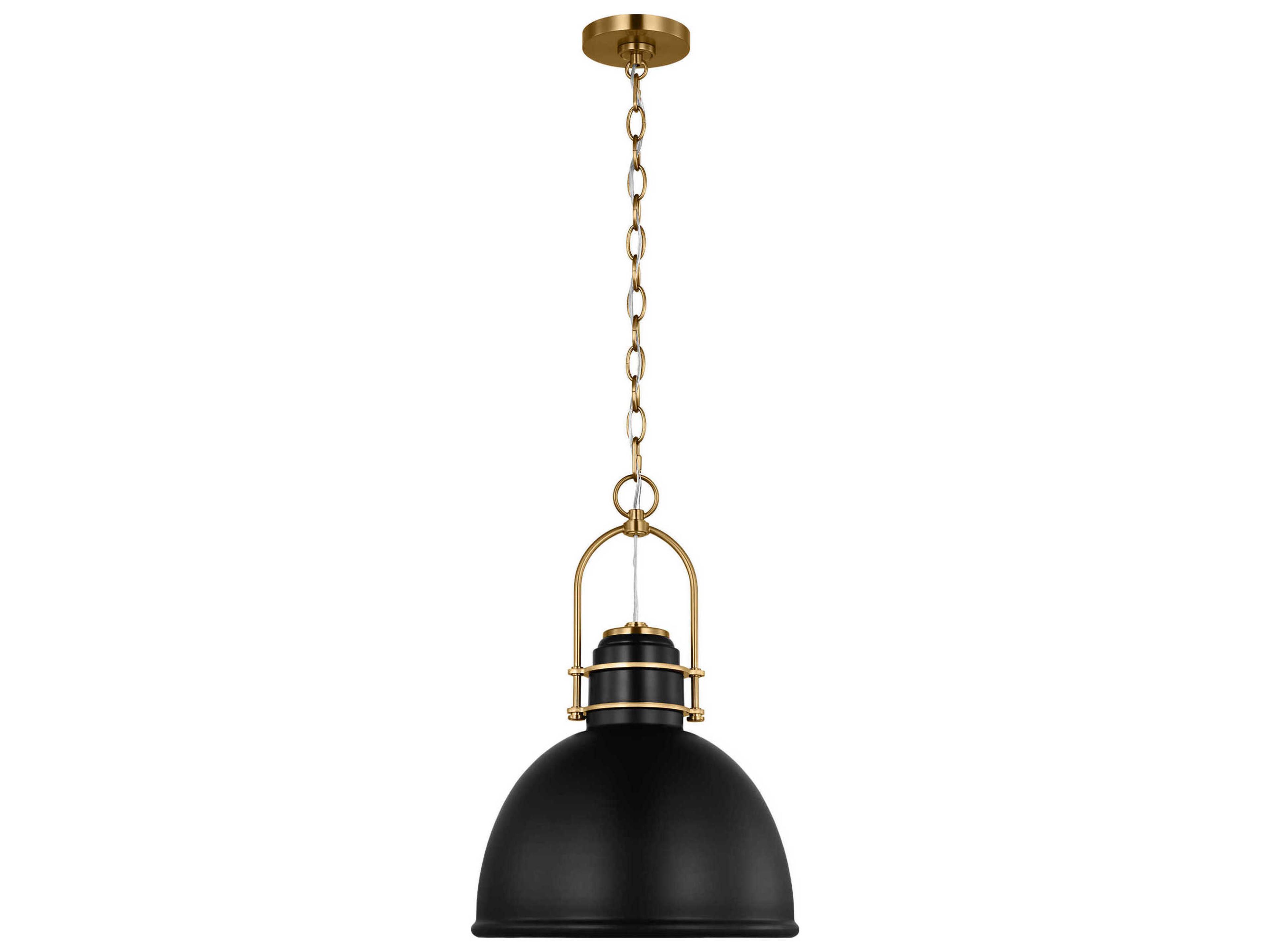 Upland 1-Light Midnight Black Burnished Brass Dome Pendant