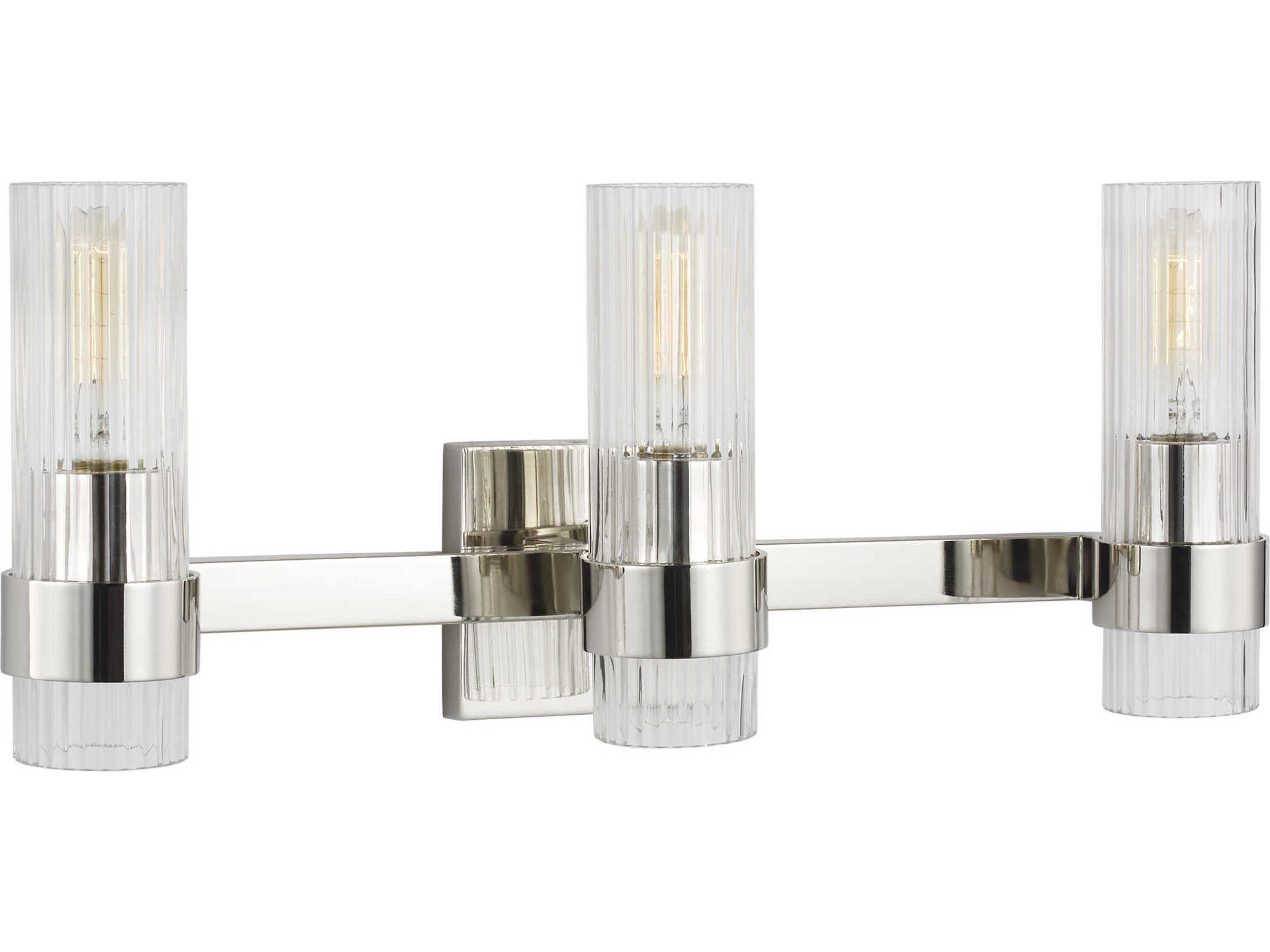 3-Light Vanity Light Geneva Polished Nickel Fluted Glass