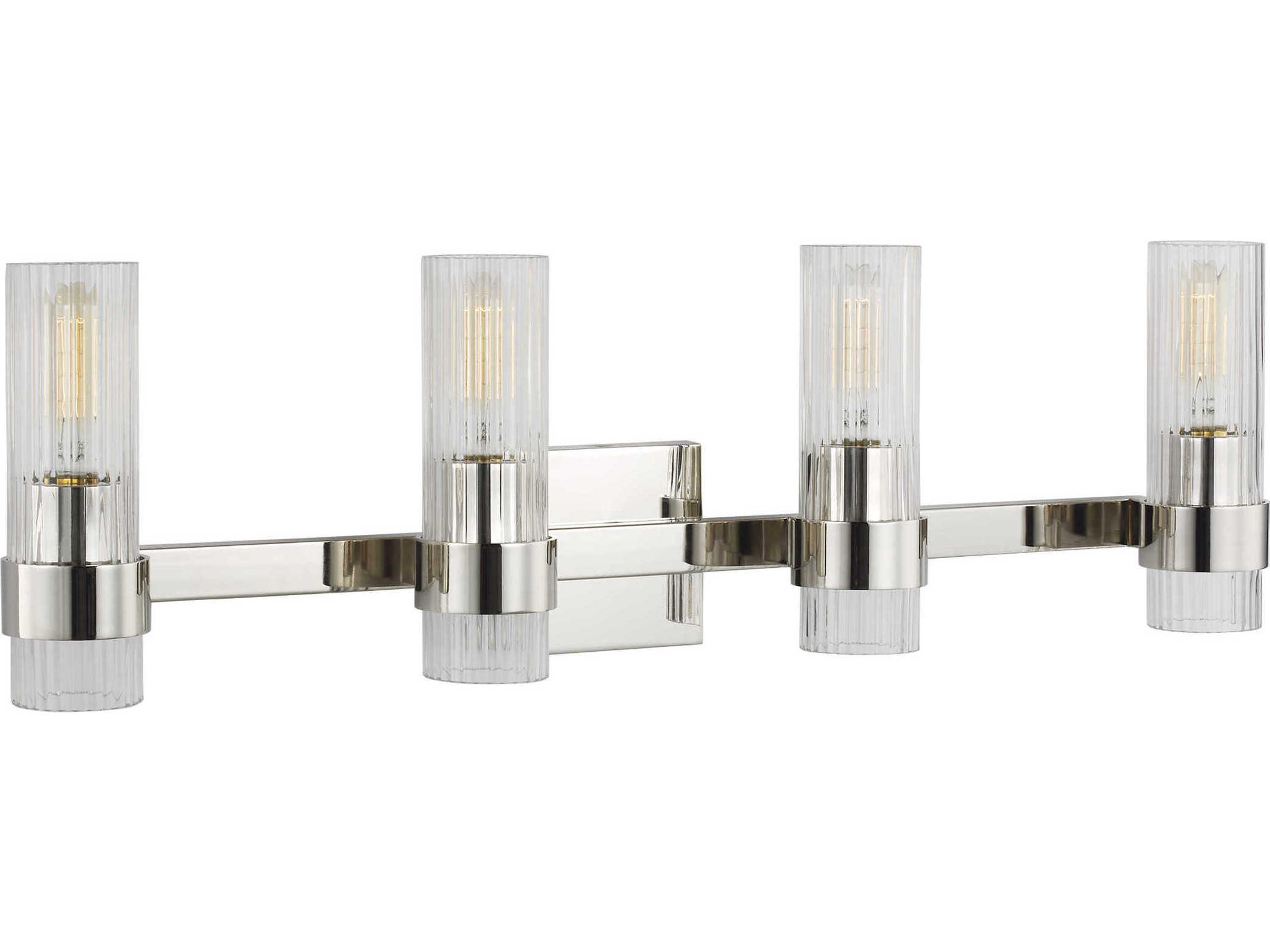 4-Light Bathroom Vanity Light Geneva Polished Nickel Clear Fluted Glass