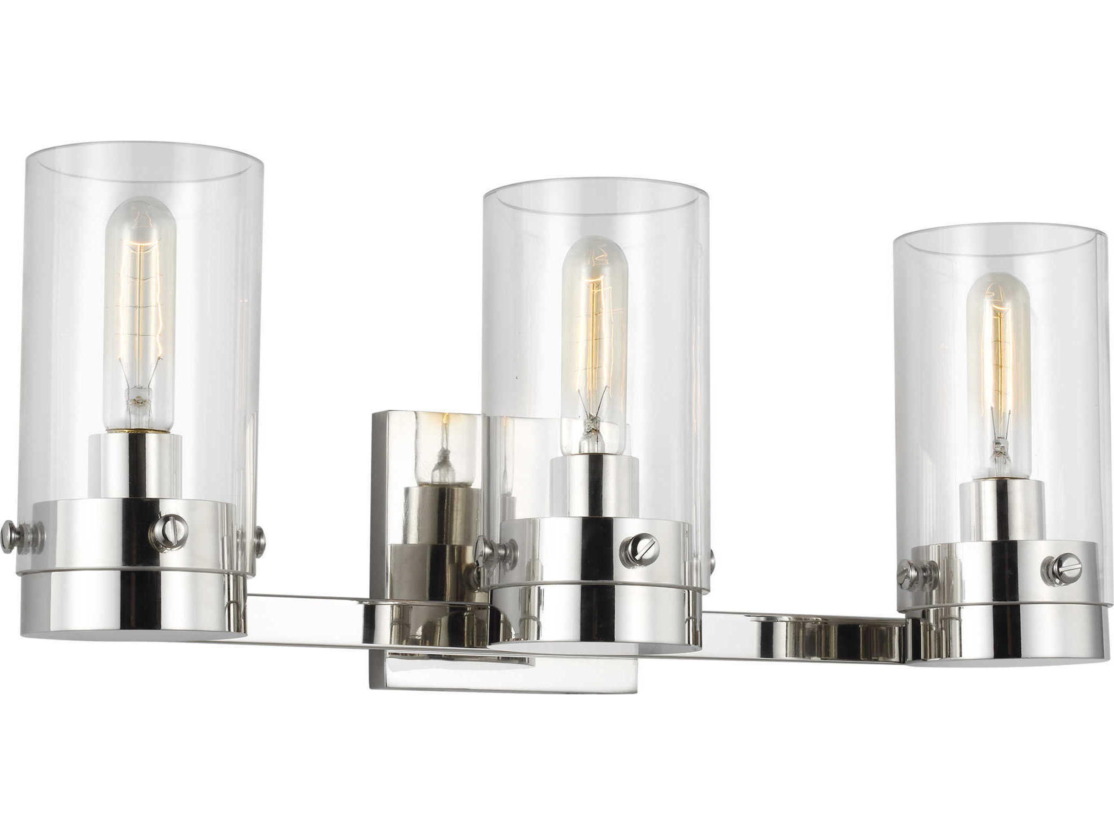 Garrett 3 Light Polished Nickel Vanity Light Clear Glass