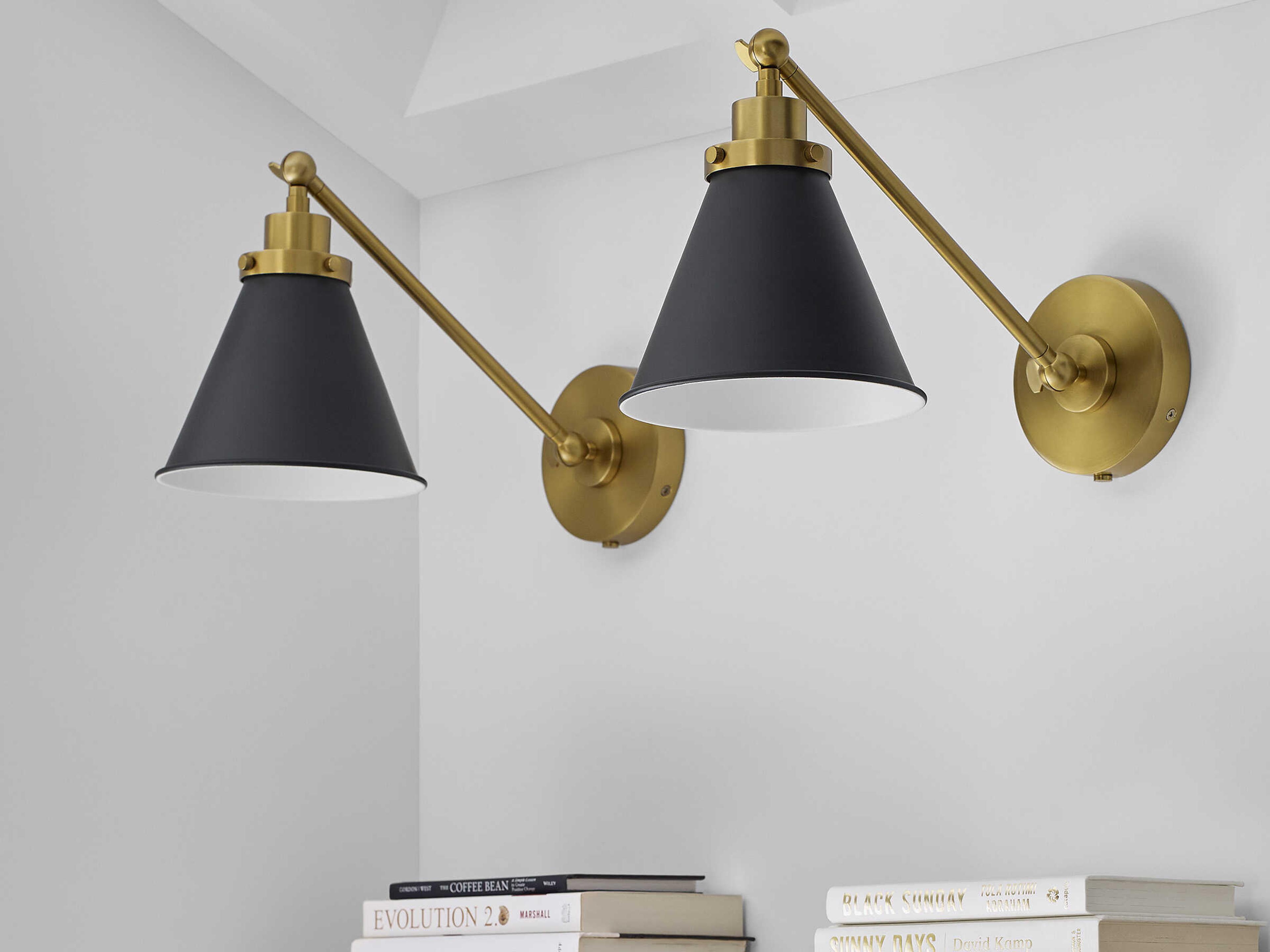 Visual Comfort Studio Wellfleet 1-Light Midnight Black Burnished Brass Swing Wall Sconce