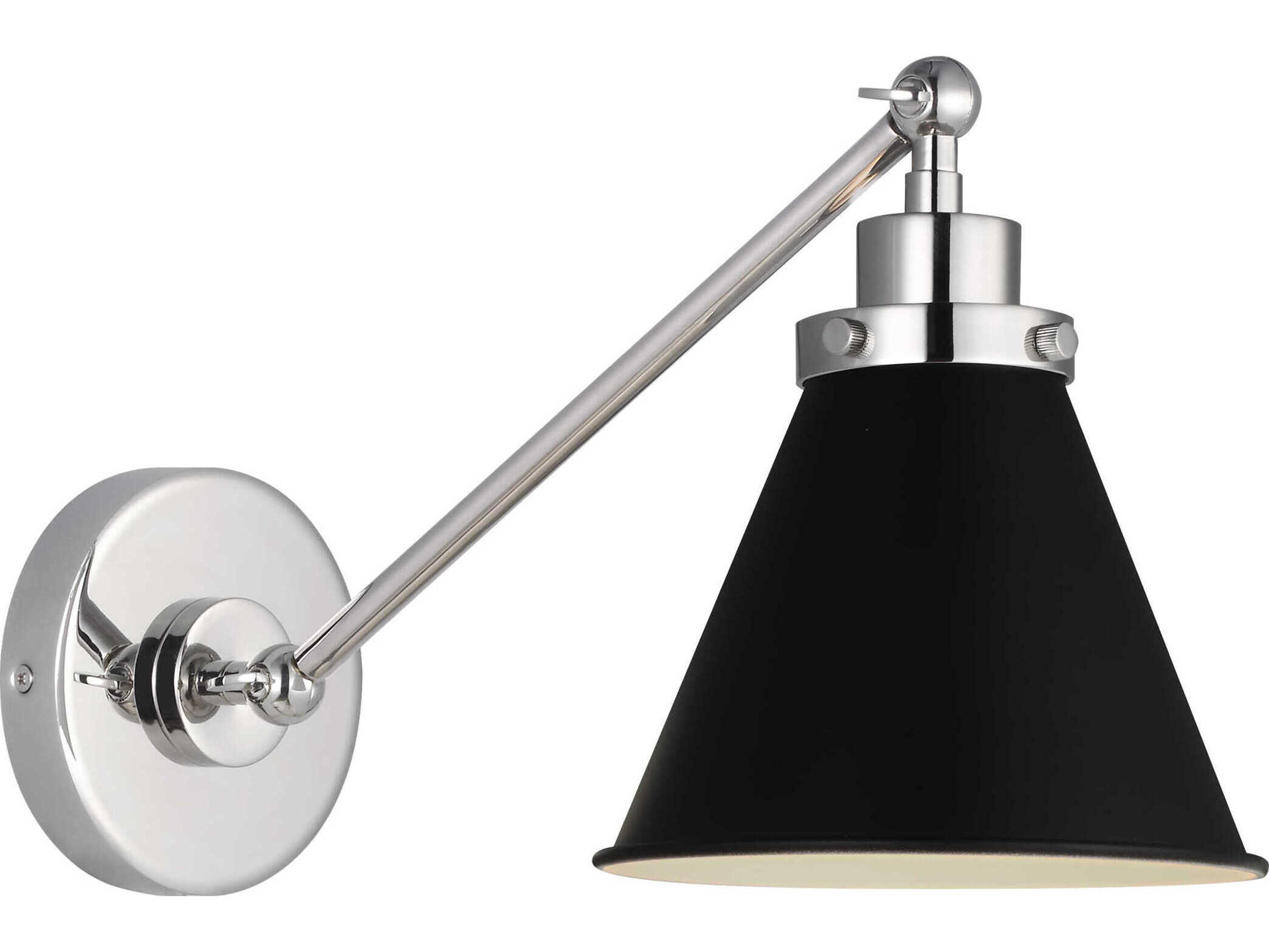 Wellfleet 1 Light Cone Task Sconce Midnight Black and Polished Nickel