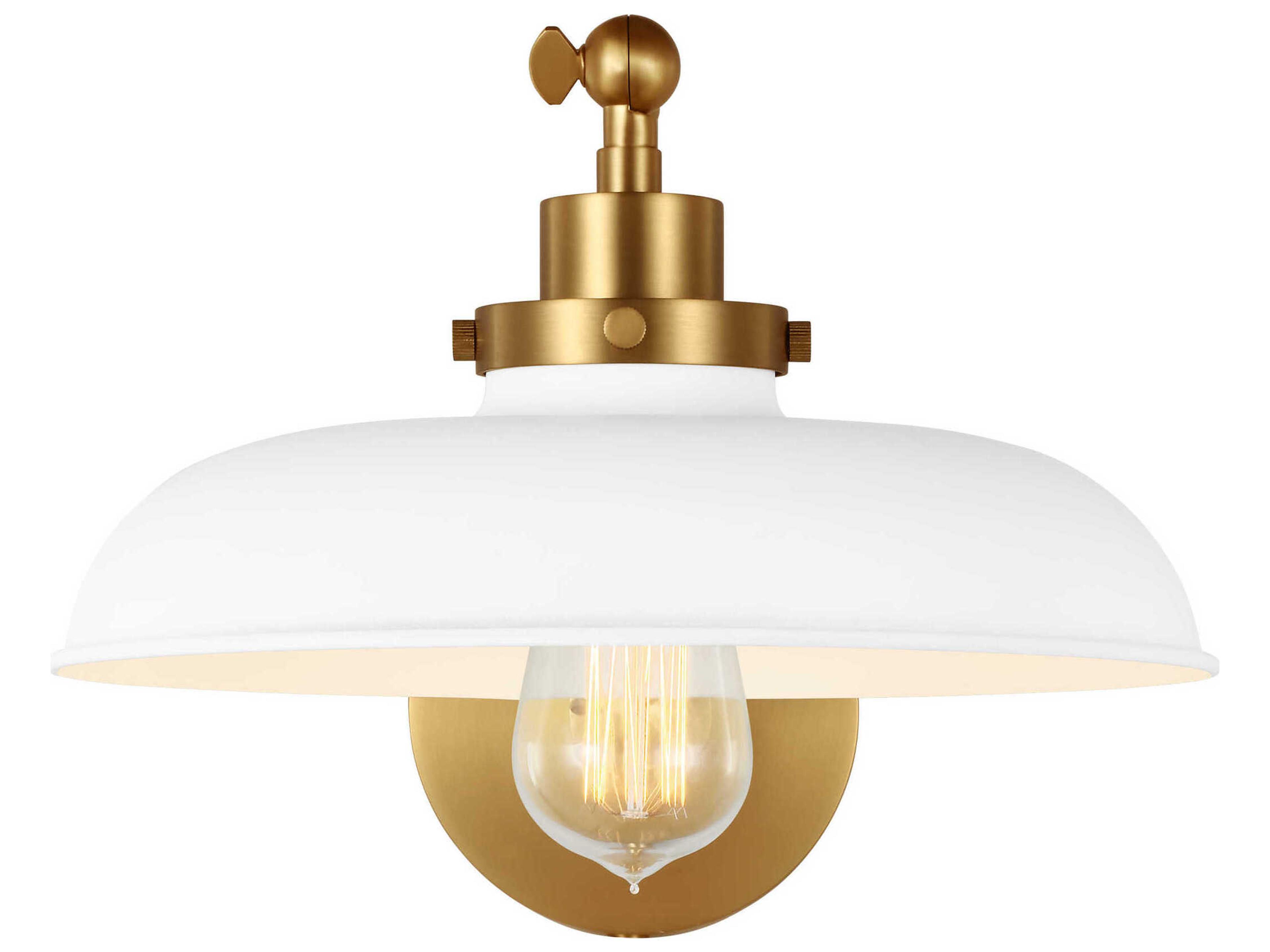 Visual Comfort Studio Wellfleet 1-Light Matte White Burnished Brass Swing Wall Sconce