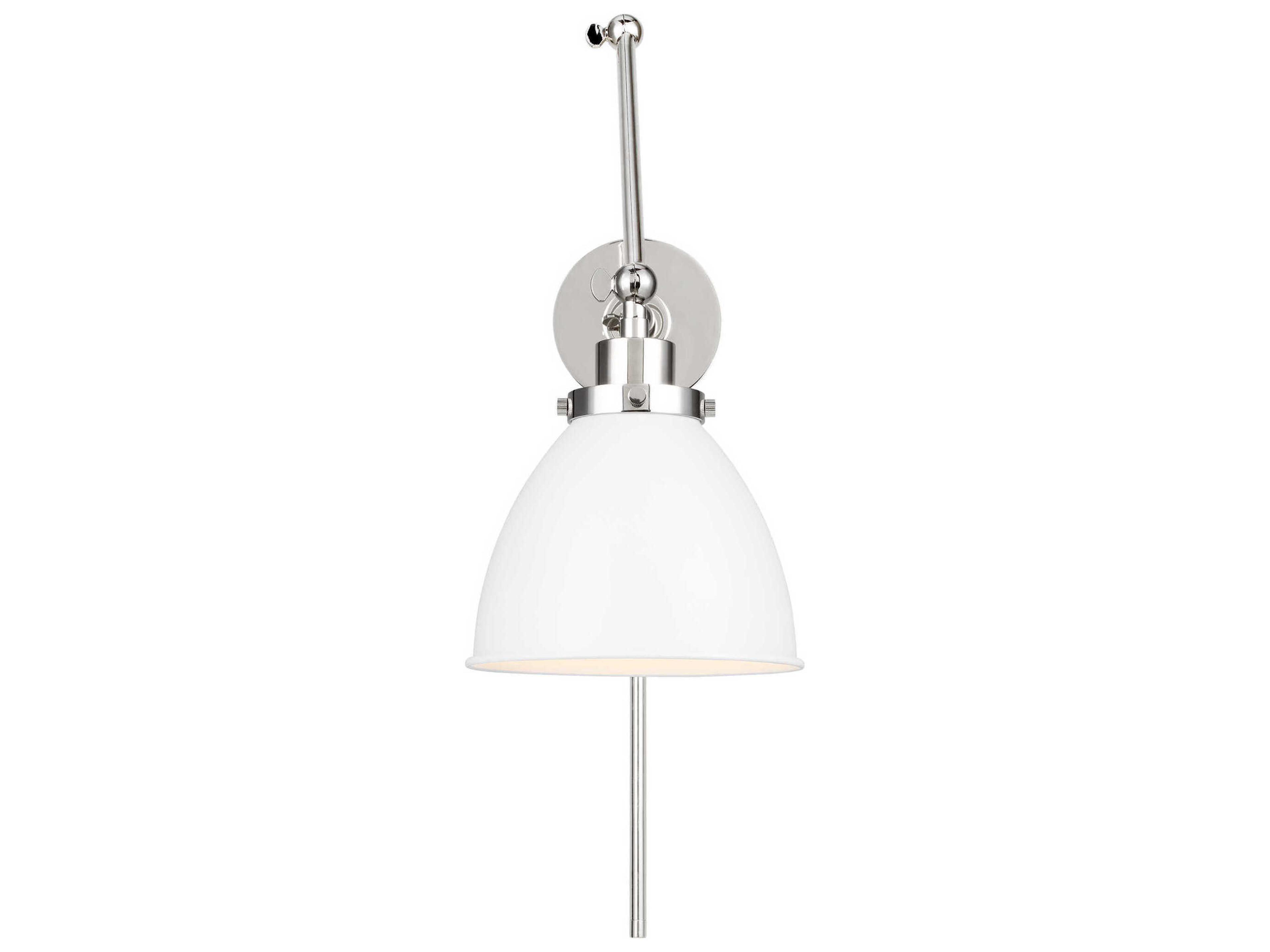 Visual Comfort Studio Wellfleet 1-Light Matte White Polished Nickel Swing Wall Sconce
