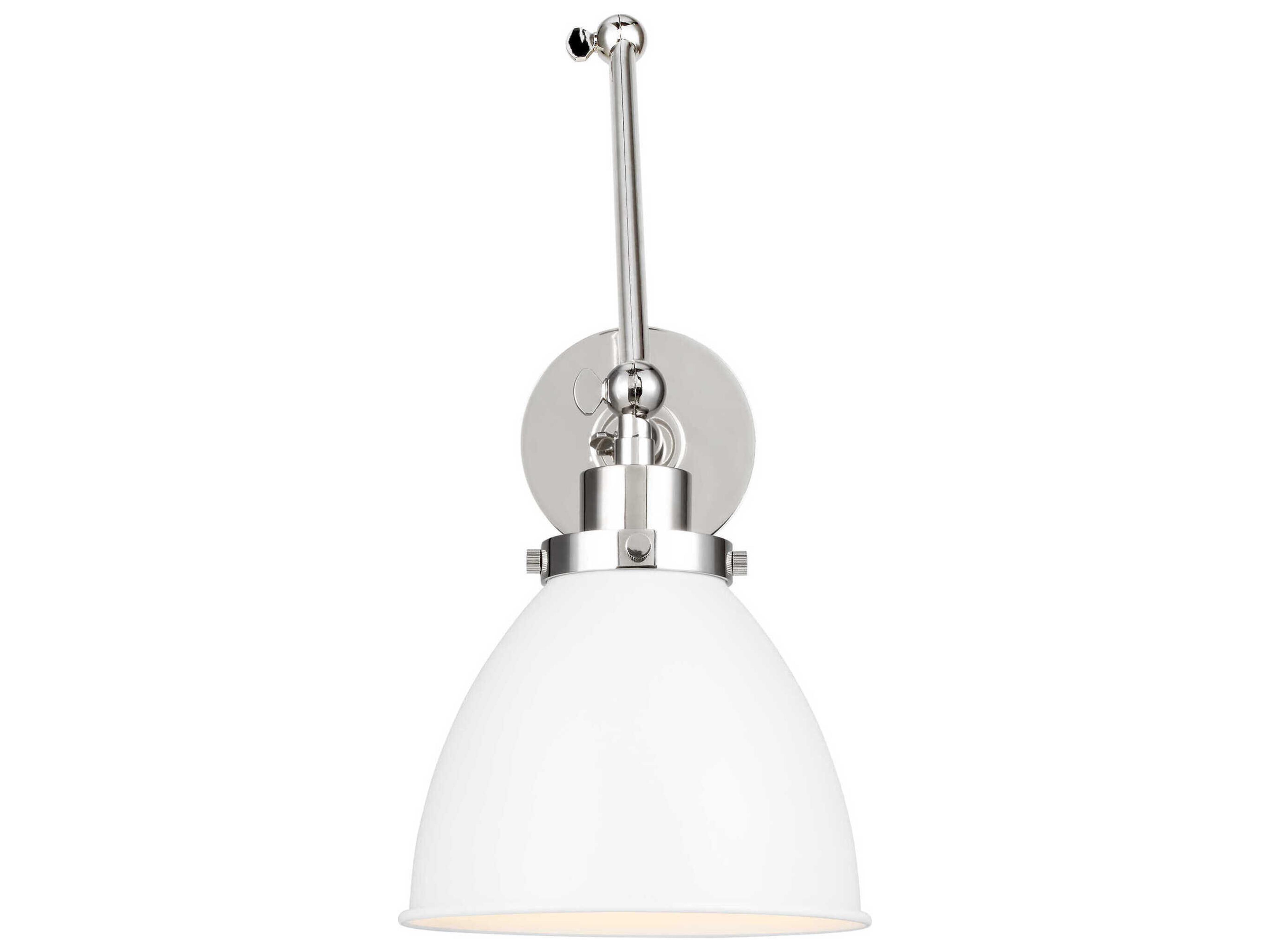 Visual Comfort Studio Wellfleet 1-Light Matte White Polished Nickel Swing Wall Sconce