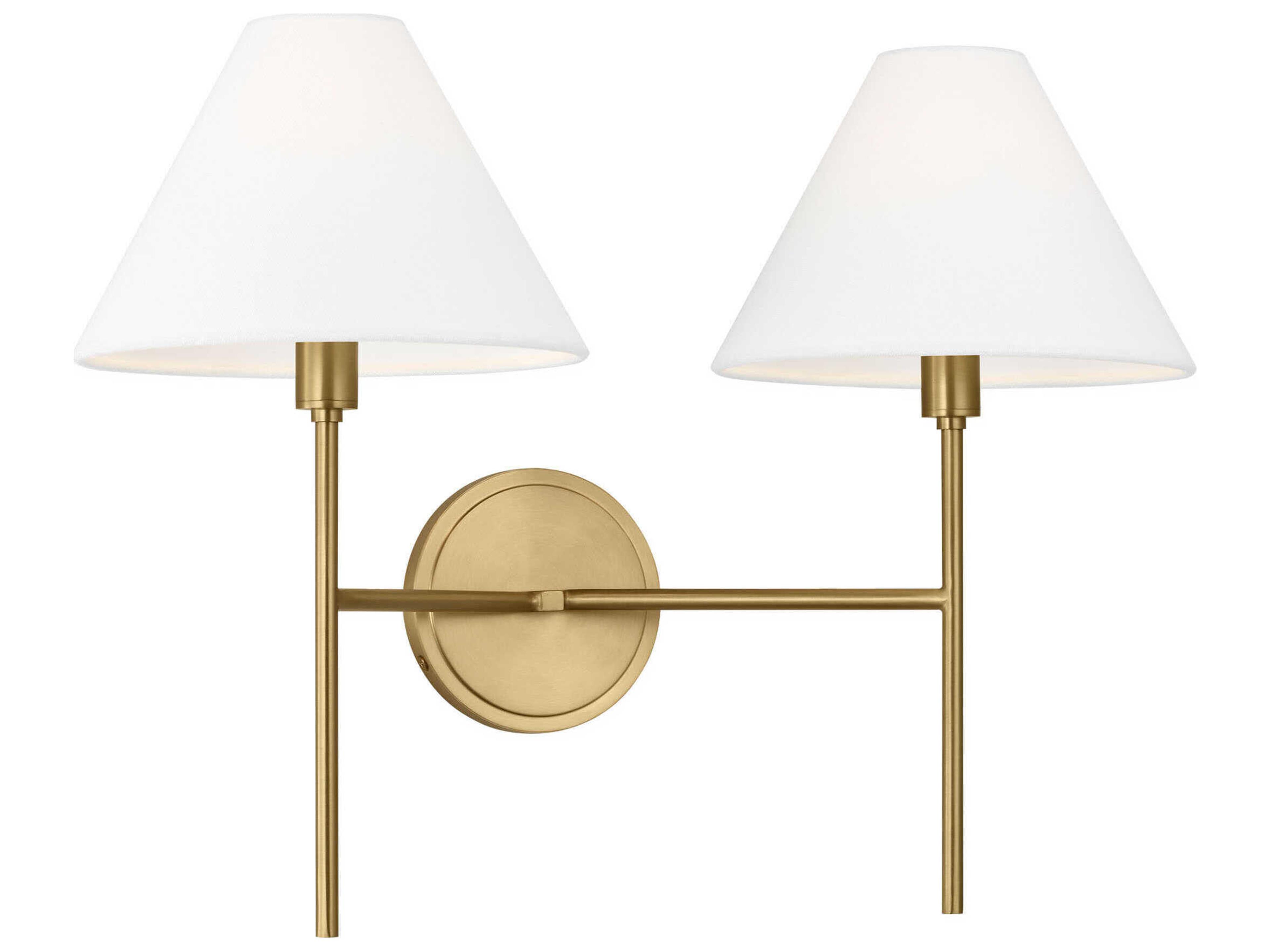 2 Light Wall Sconce Ridgewood Burnished Brass White Linen Shade
