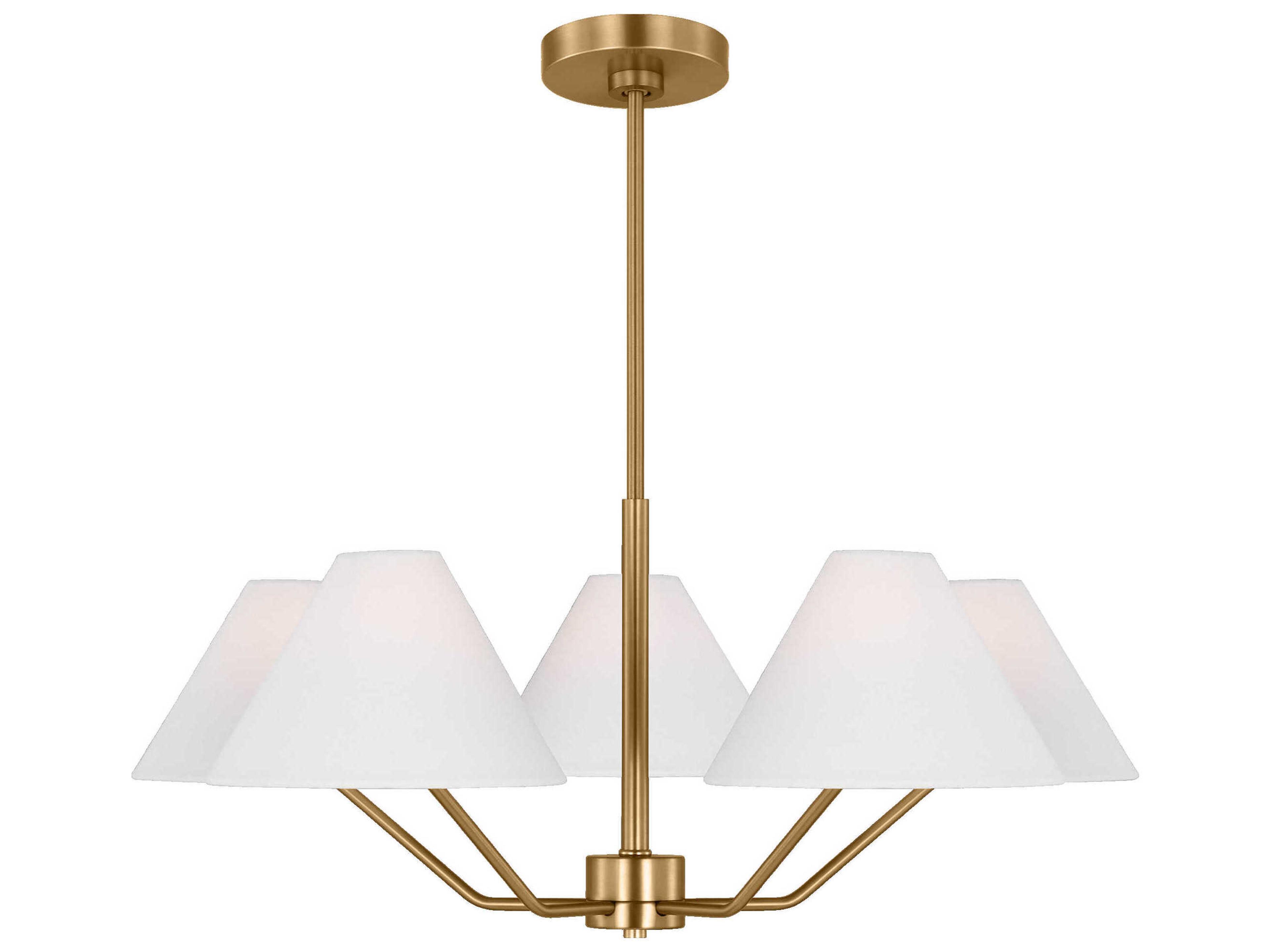 Burke 5-Light Chandelier Satin Brass White Linen Shades