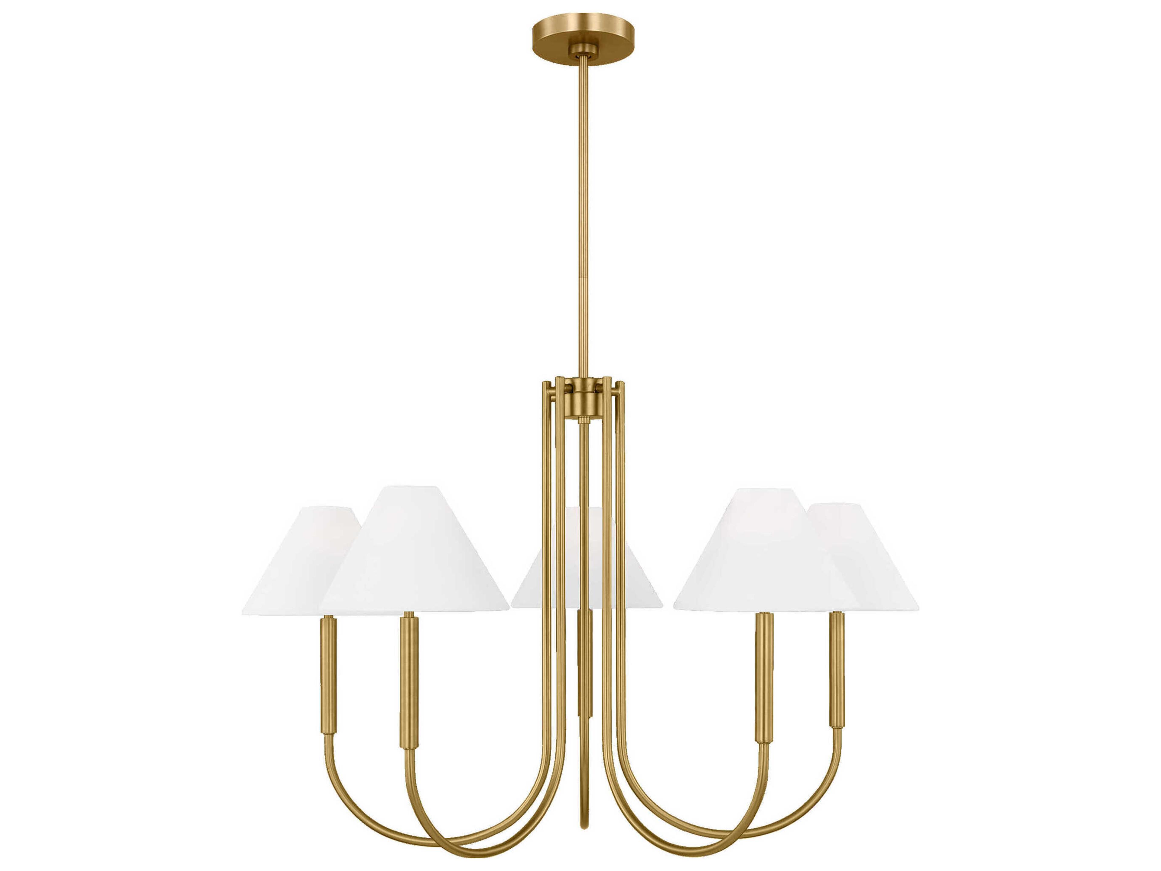 6-Light Chandelier Porteau Satin Brass White Linen Shades