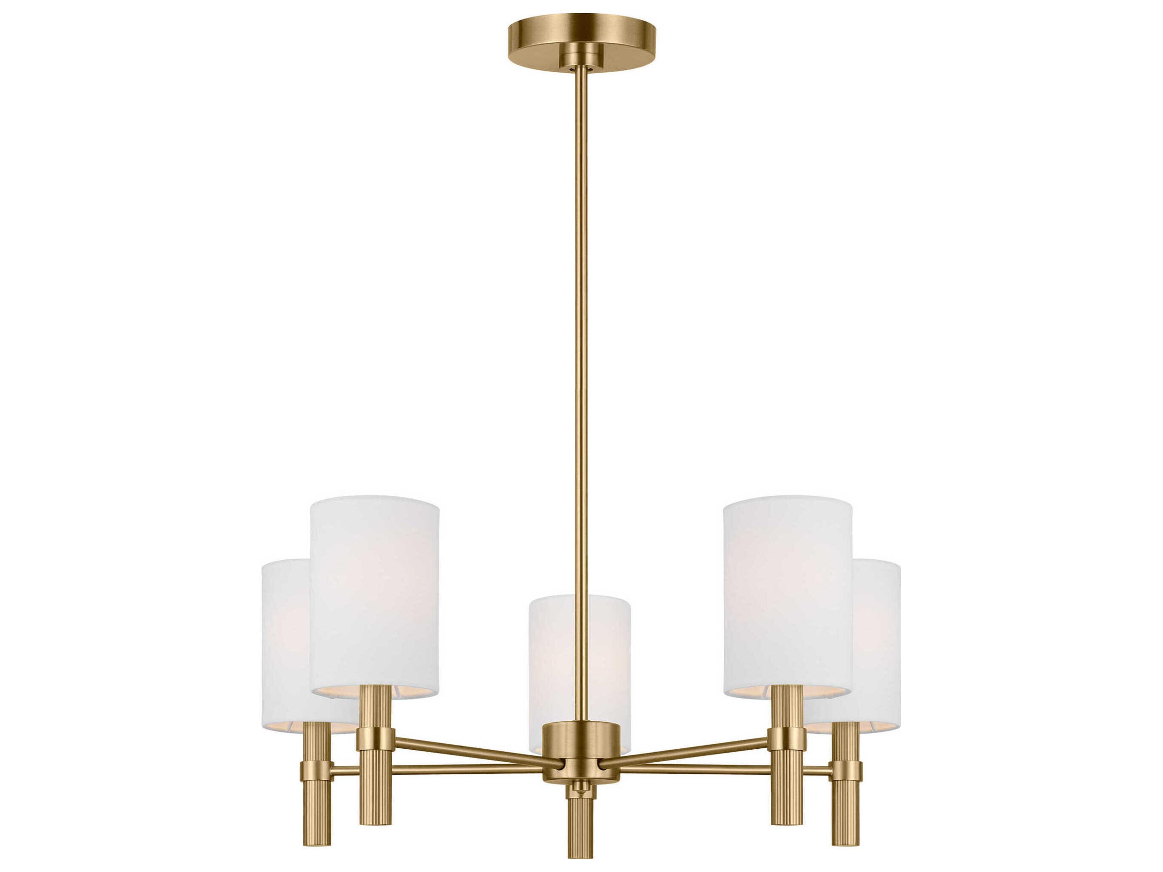 Manor 5-Light Chandelier in Satin Brass with White Linen Shades