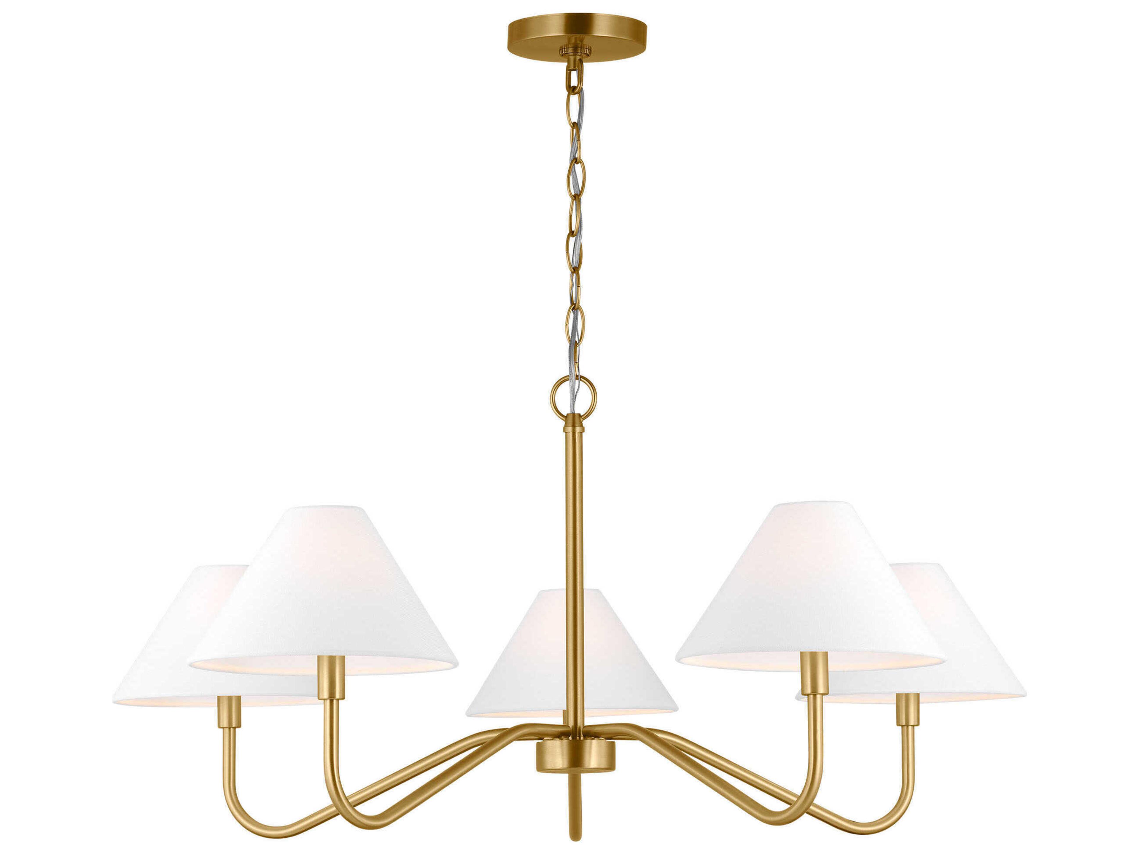 Eldon 5 Light Chandelier Satin Brass White Linen Shades