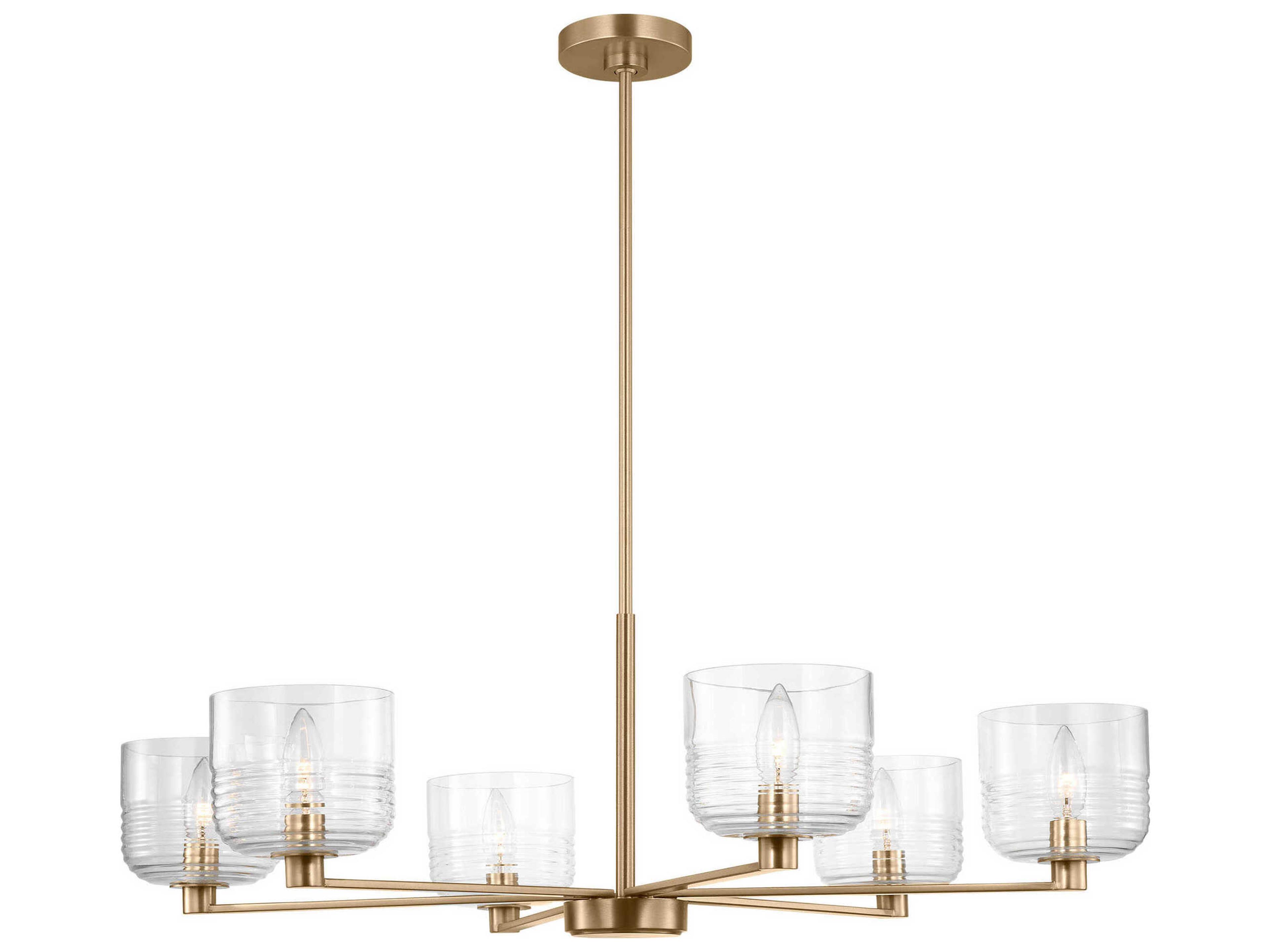 Lochdale 6 Light Satin Brass Chandelier Clear Ribbed Glass