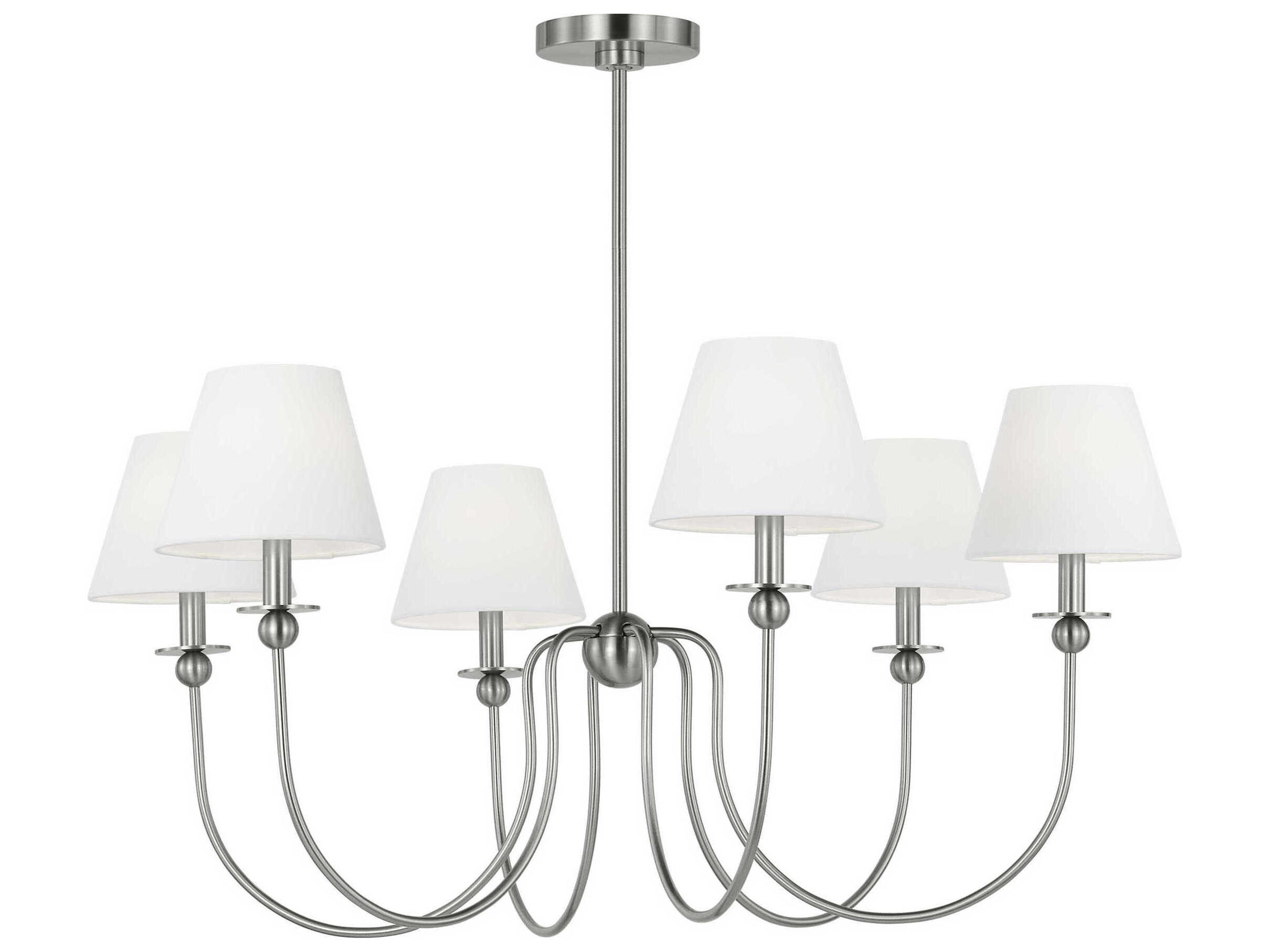 Elsay 6 Light Large Chandelier Brushed Nickel White Linen Shades