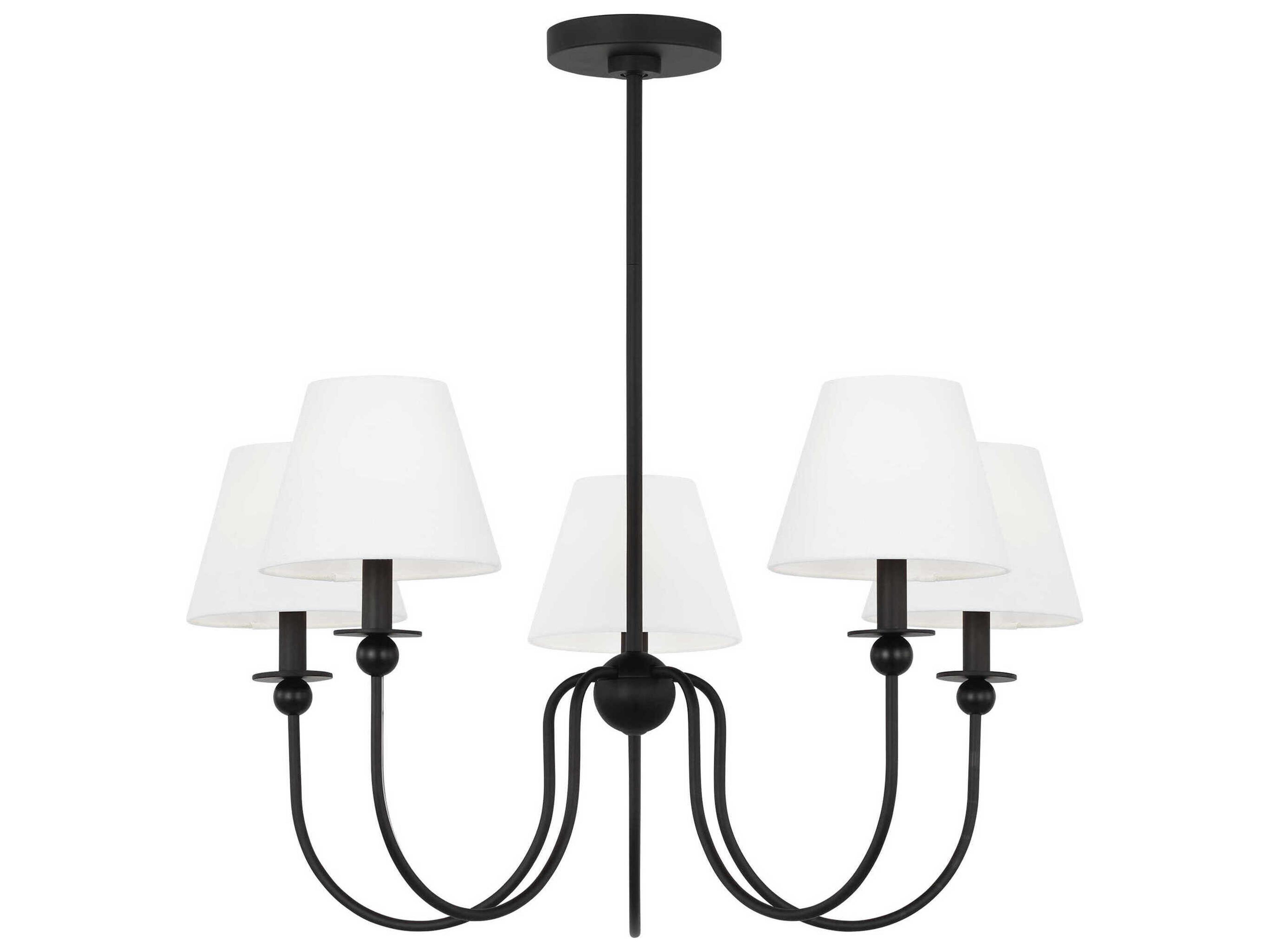 5-Light Chandelier Elsay Midnight Black White Linen Shades