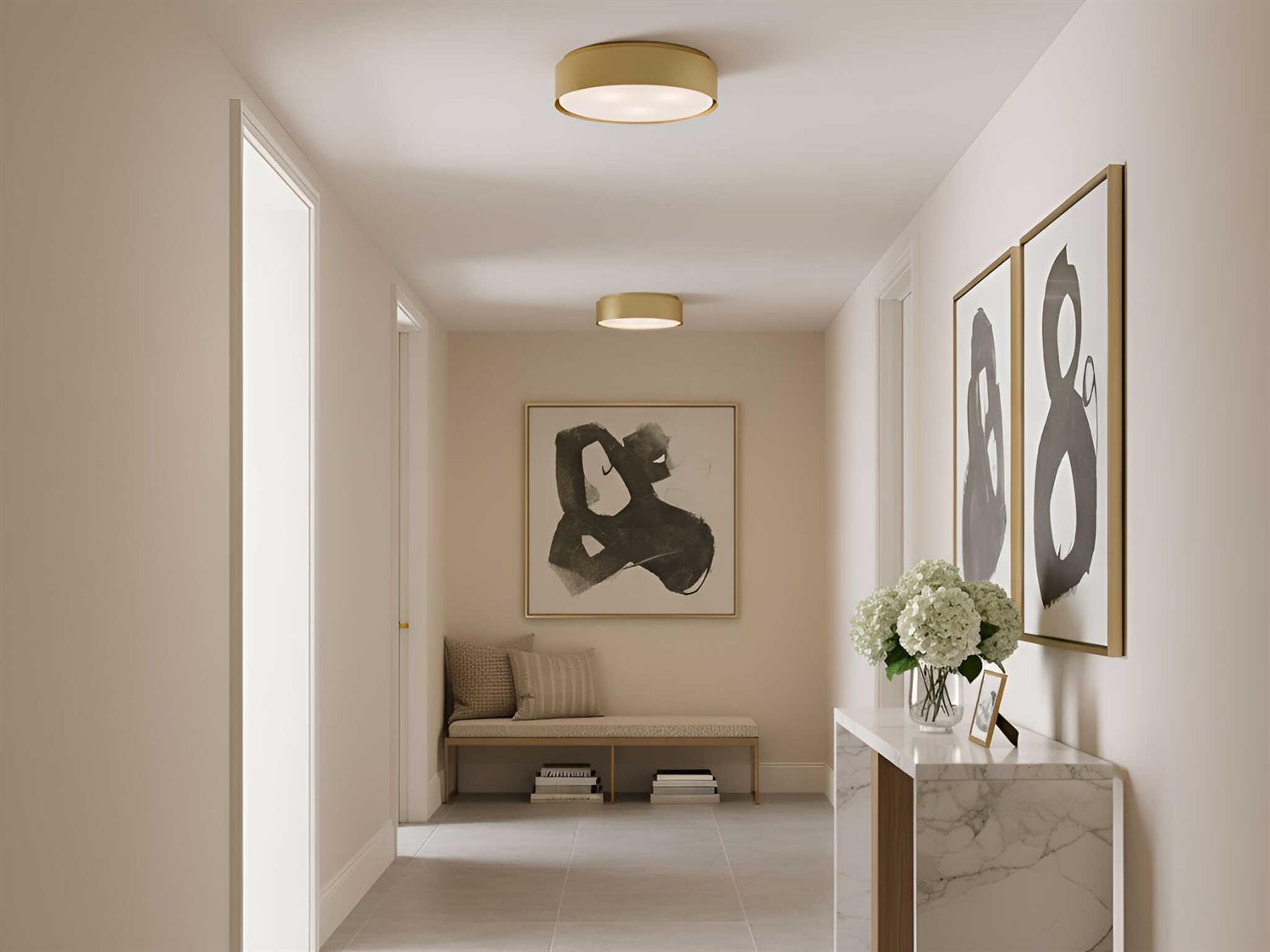 Visual Comfort Studio Dartmore 3-Light Satin Brass Drum Flush Mount