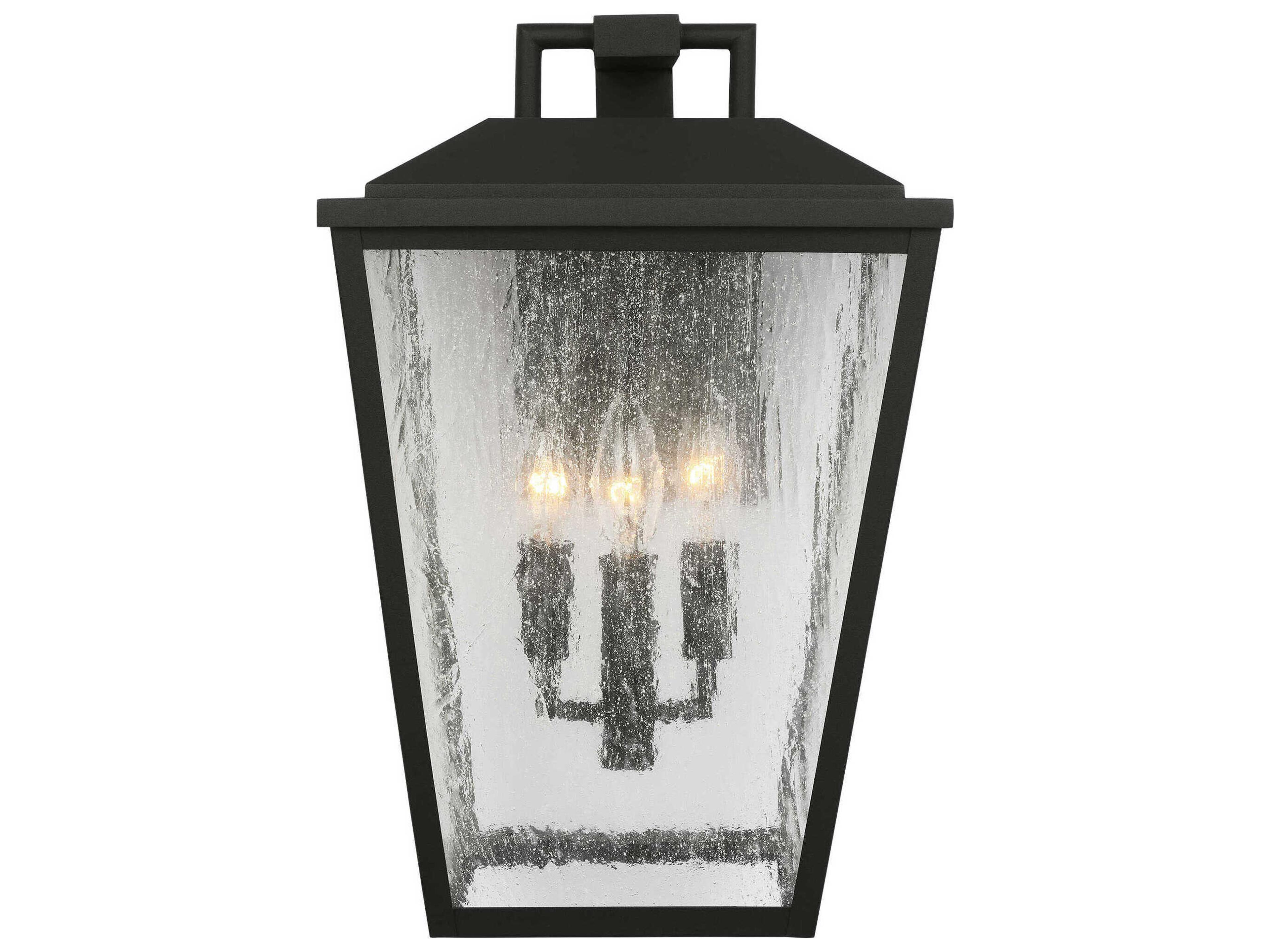 Kennewick Large Outdoor Wall Lantern Textured Black Clear Seeded Glass