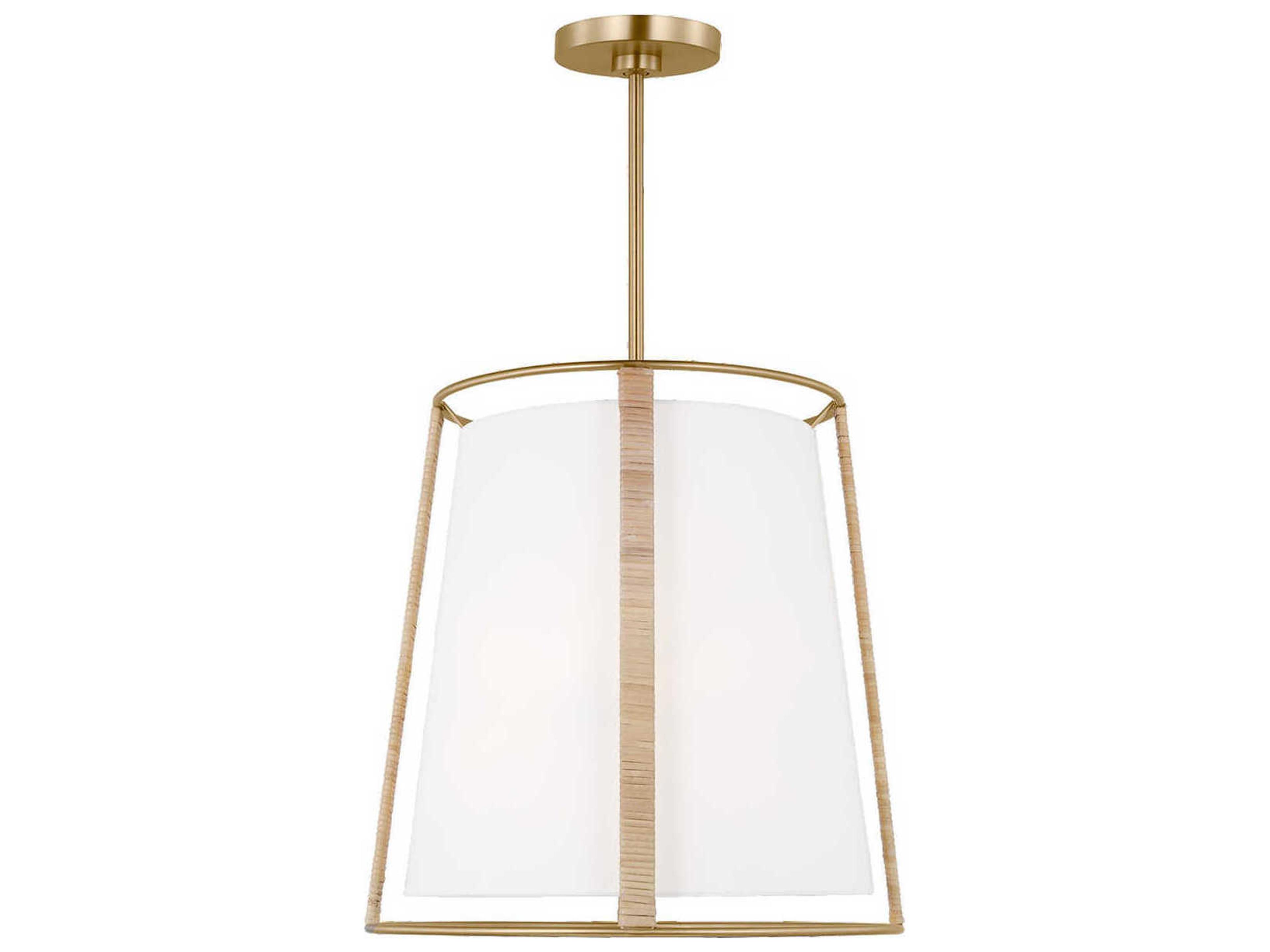 Large Pendant Cortes Satin Brass Rattan Linen
