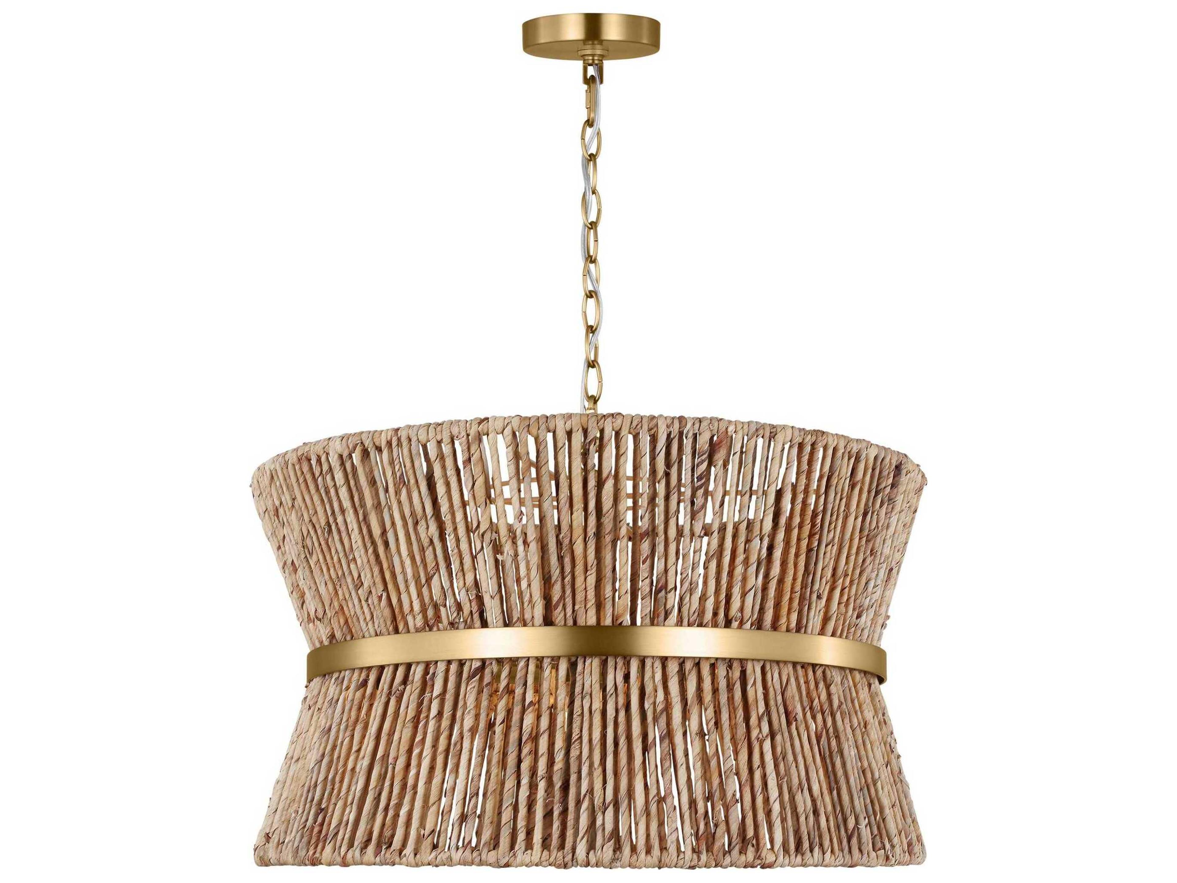 Thurlo 3 Light Pendant Light Satin Brass Abaca Rope Shade
