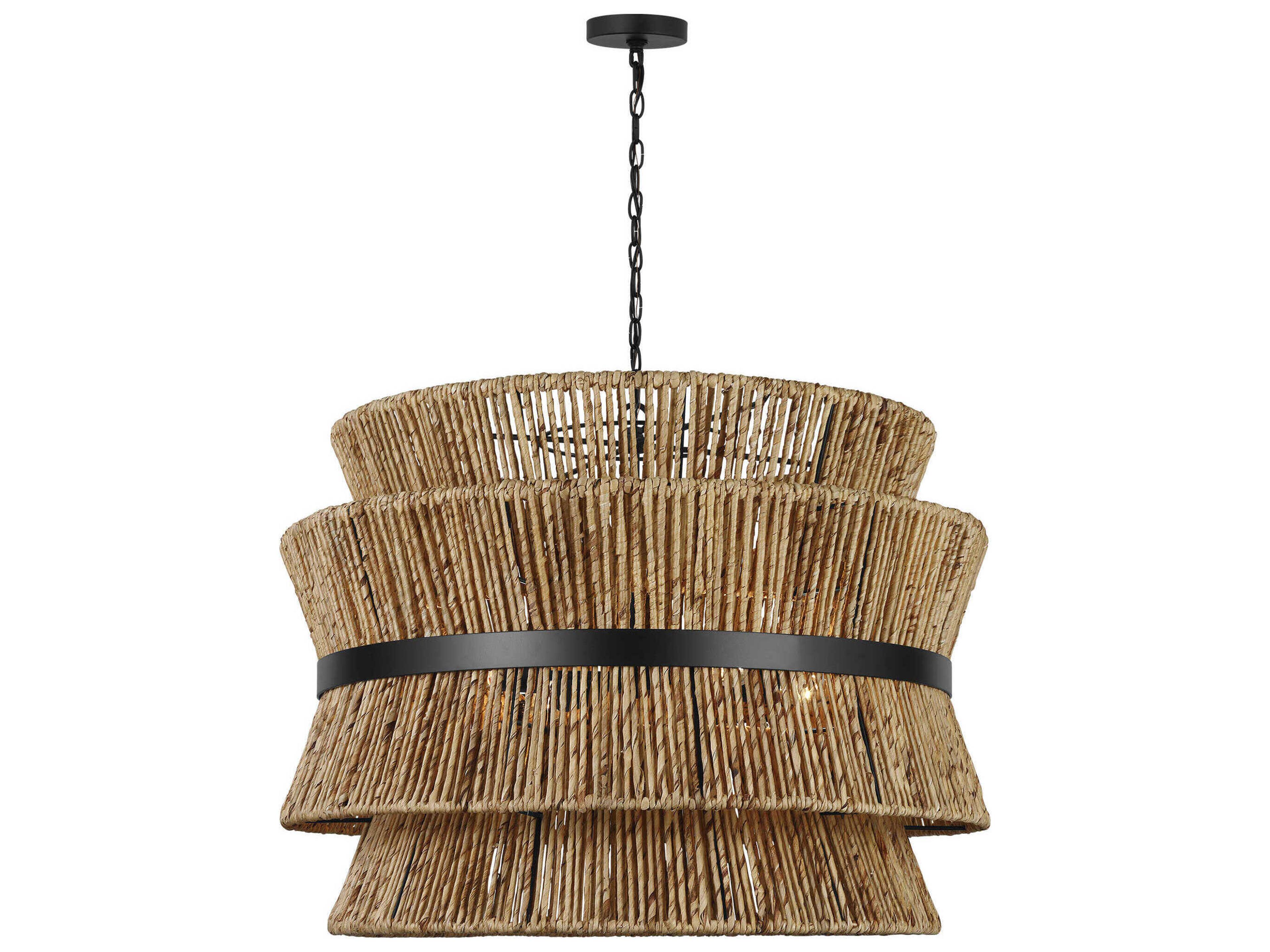 Thurlo 4-Light Midnight Black Natural Abaca Rope Pendant