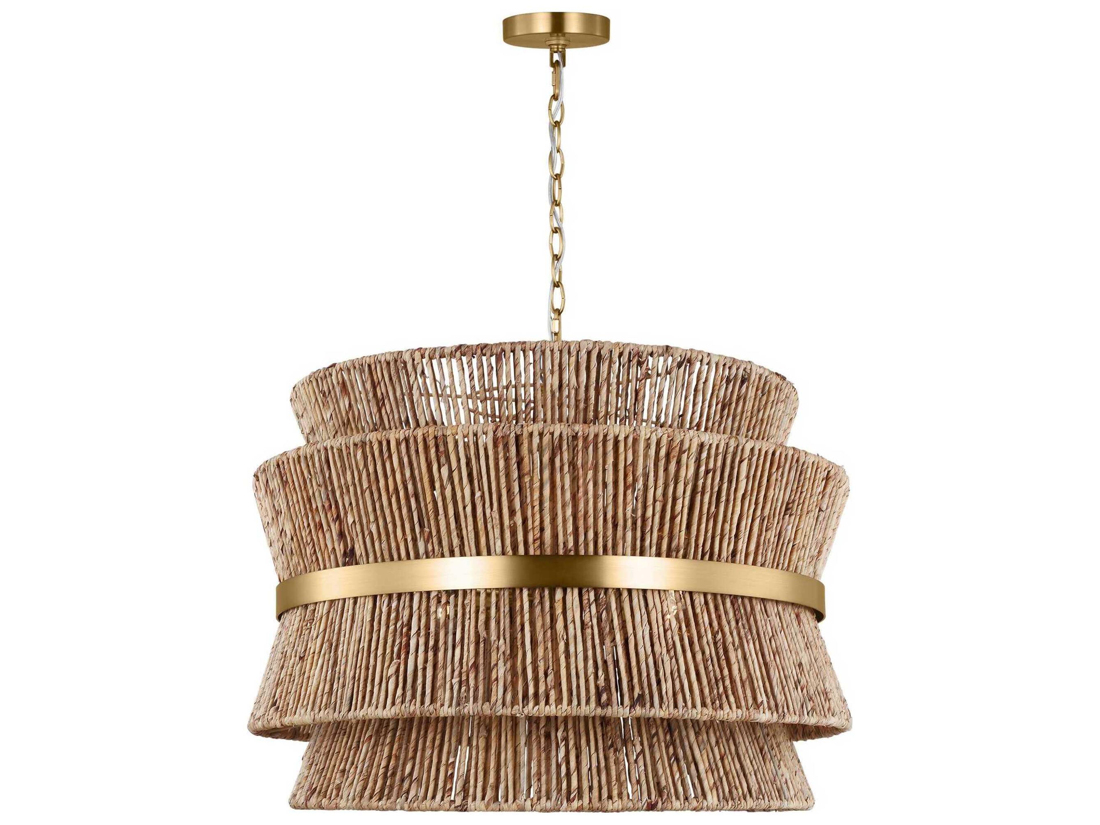 4-Light Large Pendant Thurlo Satin Brass Woven Abaca
