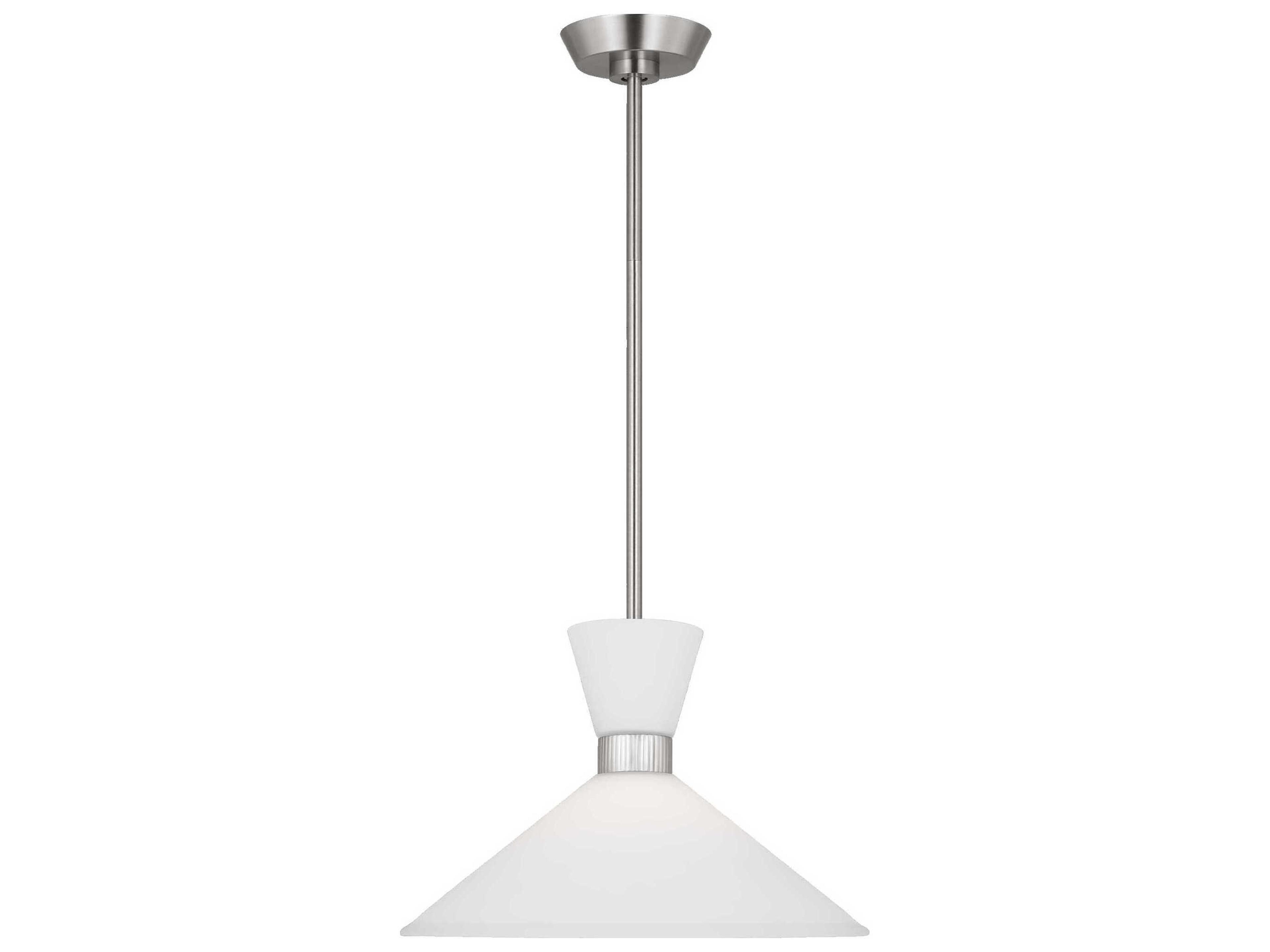 Belcarra Medium Pendant Brushed Steel Etched White Glass