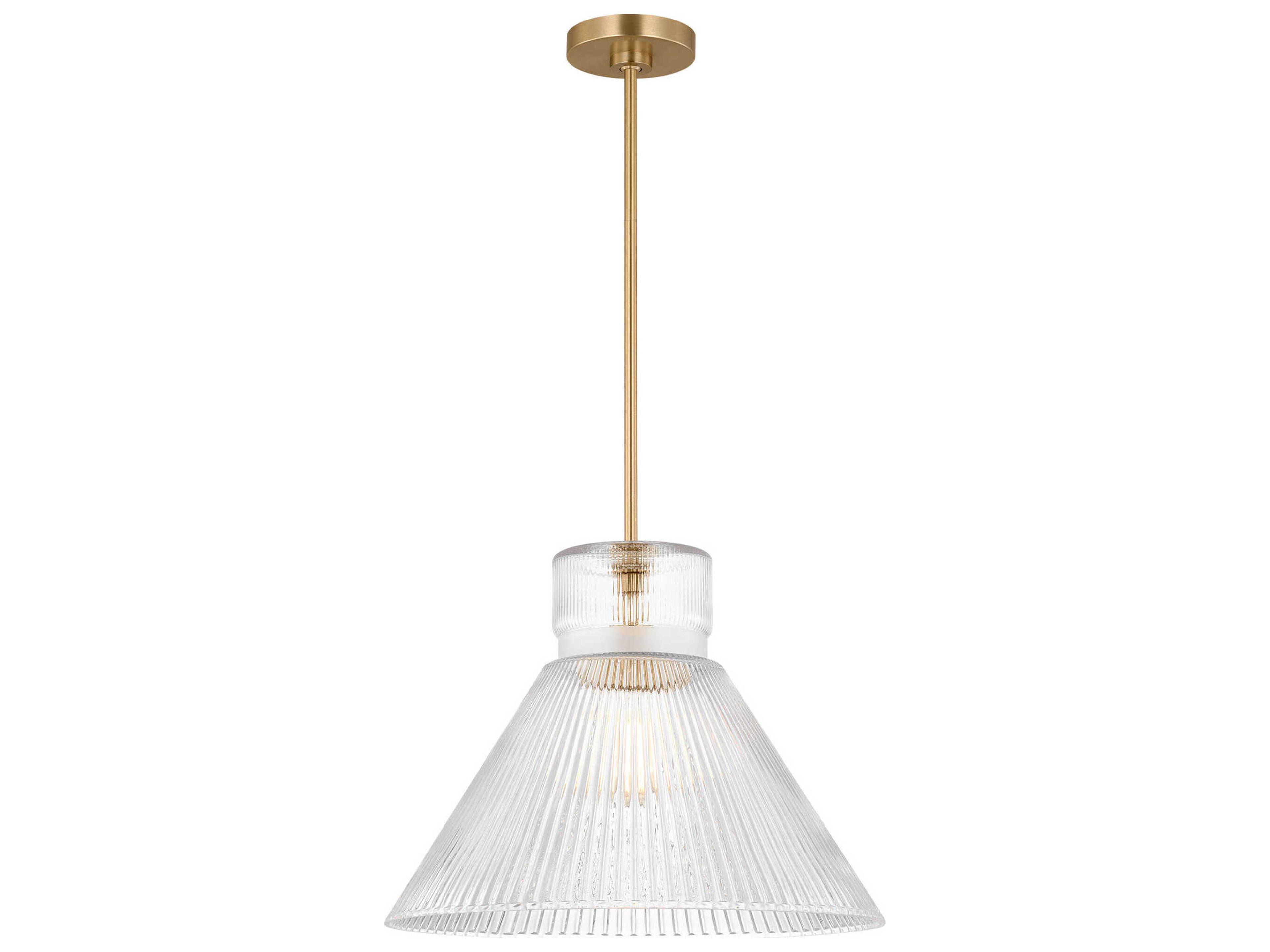 Liouet 1 Light Satin Brass Pendant Clear Ribbed Glass