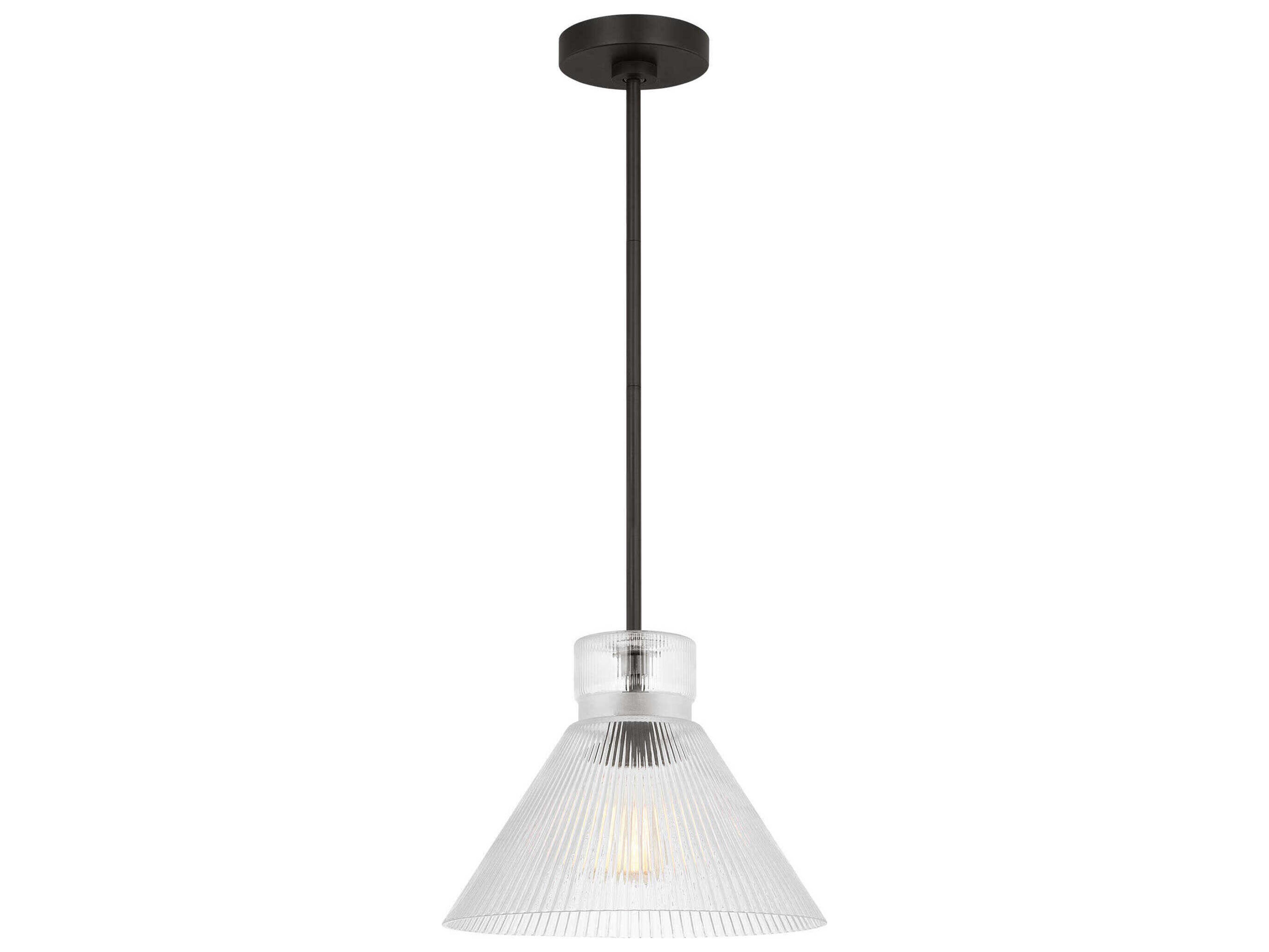 Liouet 1-Light Cone Pendant Midnight Black Clear Ribbed Glass